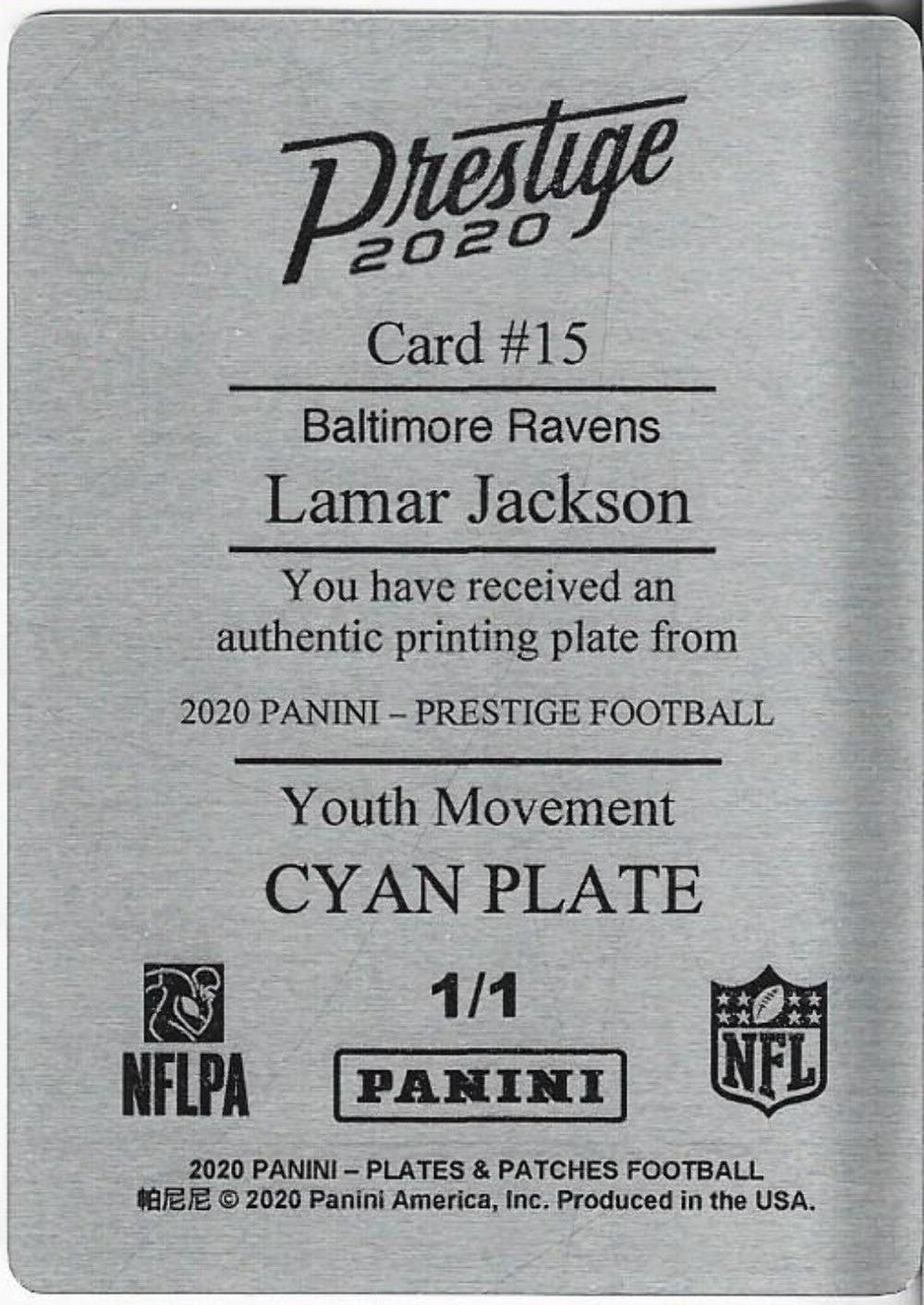Lamar Jackson 2020 Panini Prestige Youth Movement