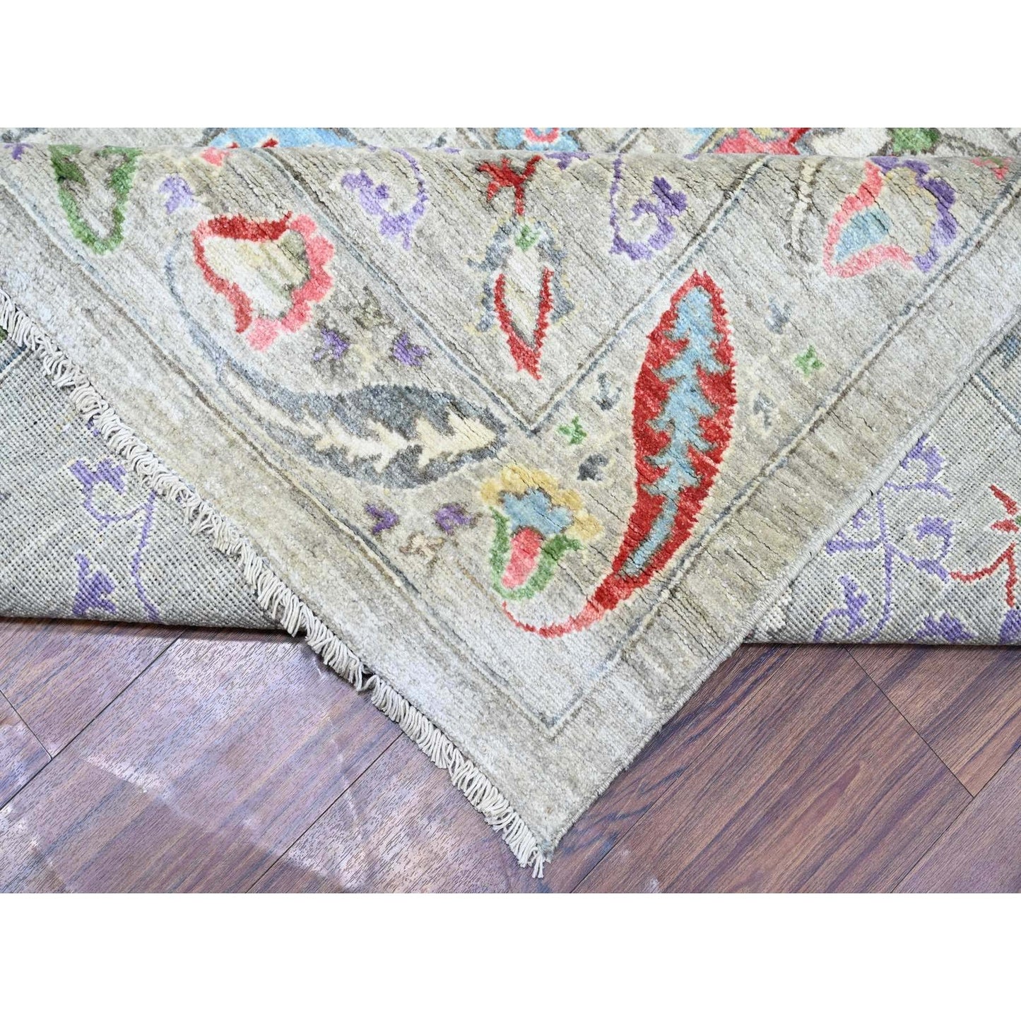 9'X12'2" Light Beige Soft Wool Hand Knotted Fine Peshawar Rug