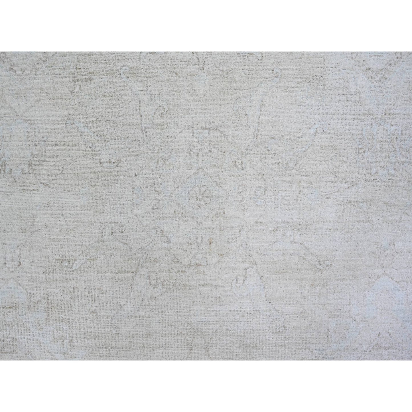 8'X9'8" Cream Hand Knotted White Wash Peshawar Extra Soft Wool Rug