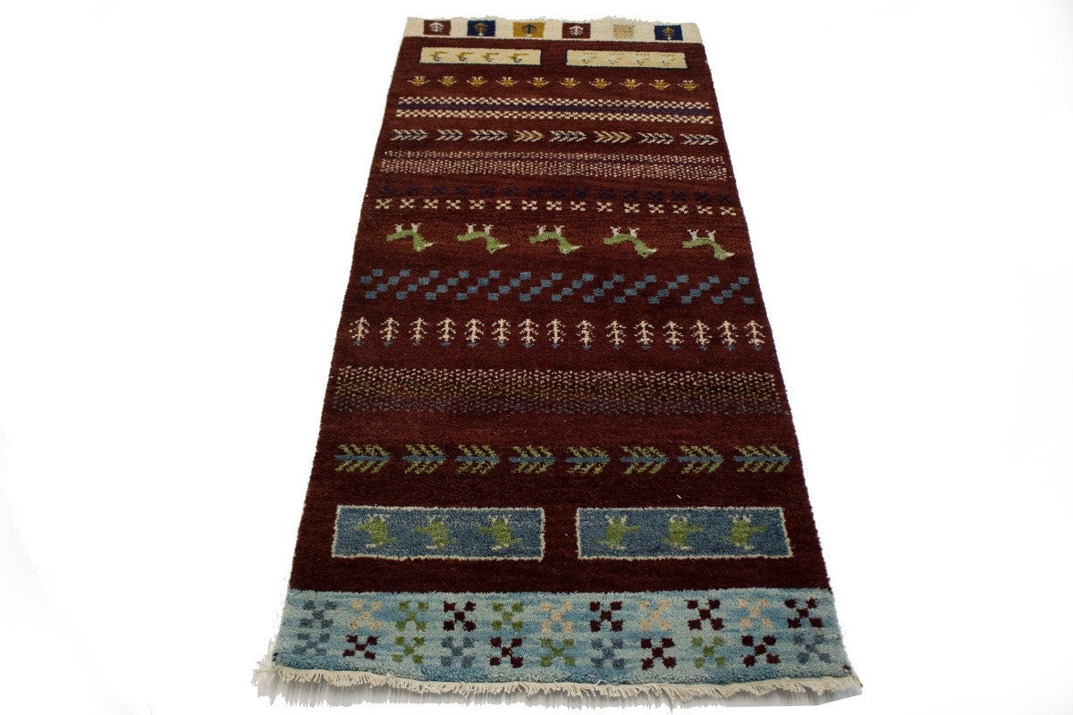 3X6 ft Handmade Maroon Red Striped Tribal Style
