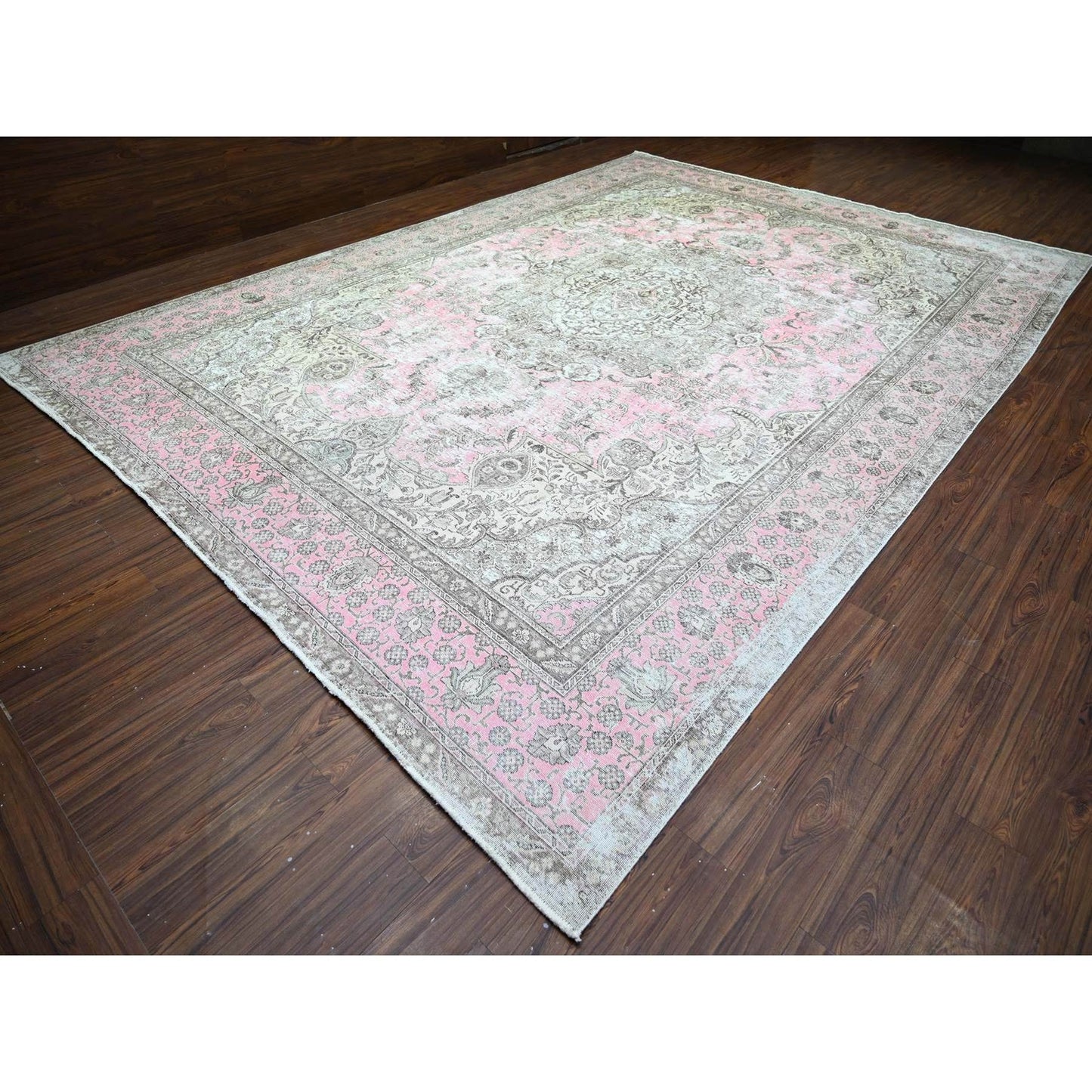 11'3"X15'9" Blush Pink Vintage Tebraz Soft Wool Hand Knotted Rug