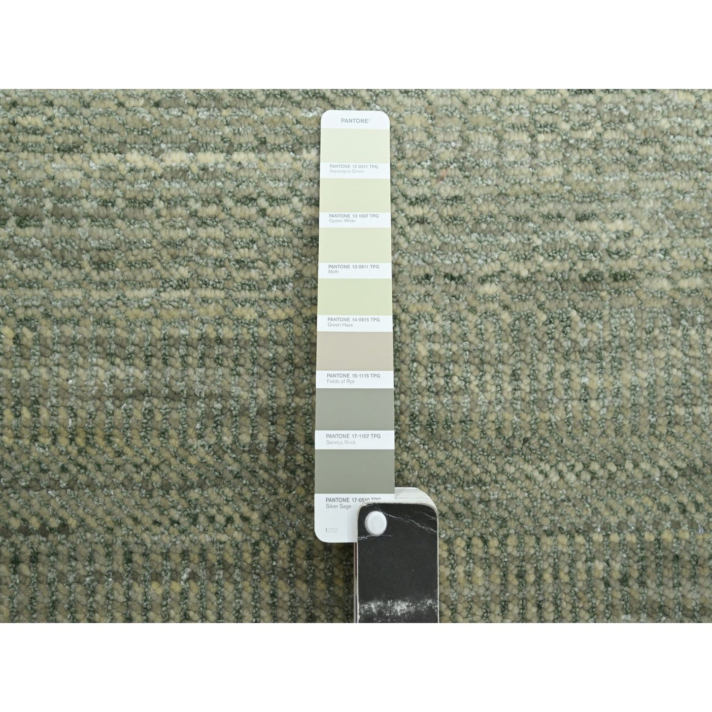 10'2"X14' Seneca Gray Hand Knotted Modern Grass Design Wool And Silk Rug