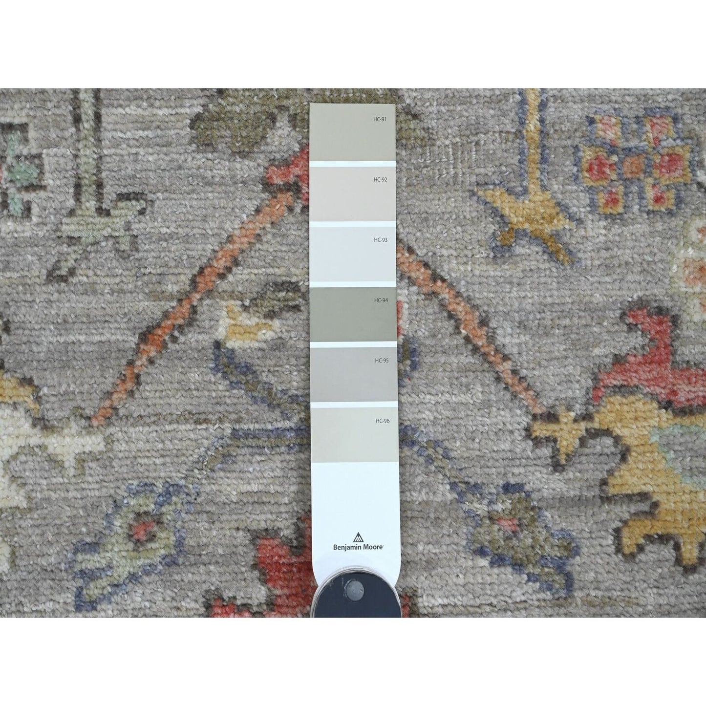3'X11'7" Gray Hand Knotted Angora Oushak Leaf Design Pure Wool Runner Rug