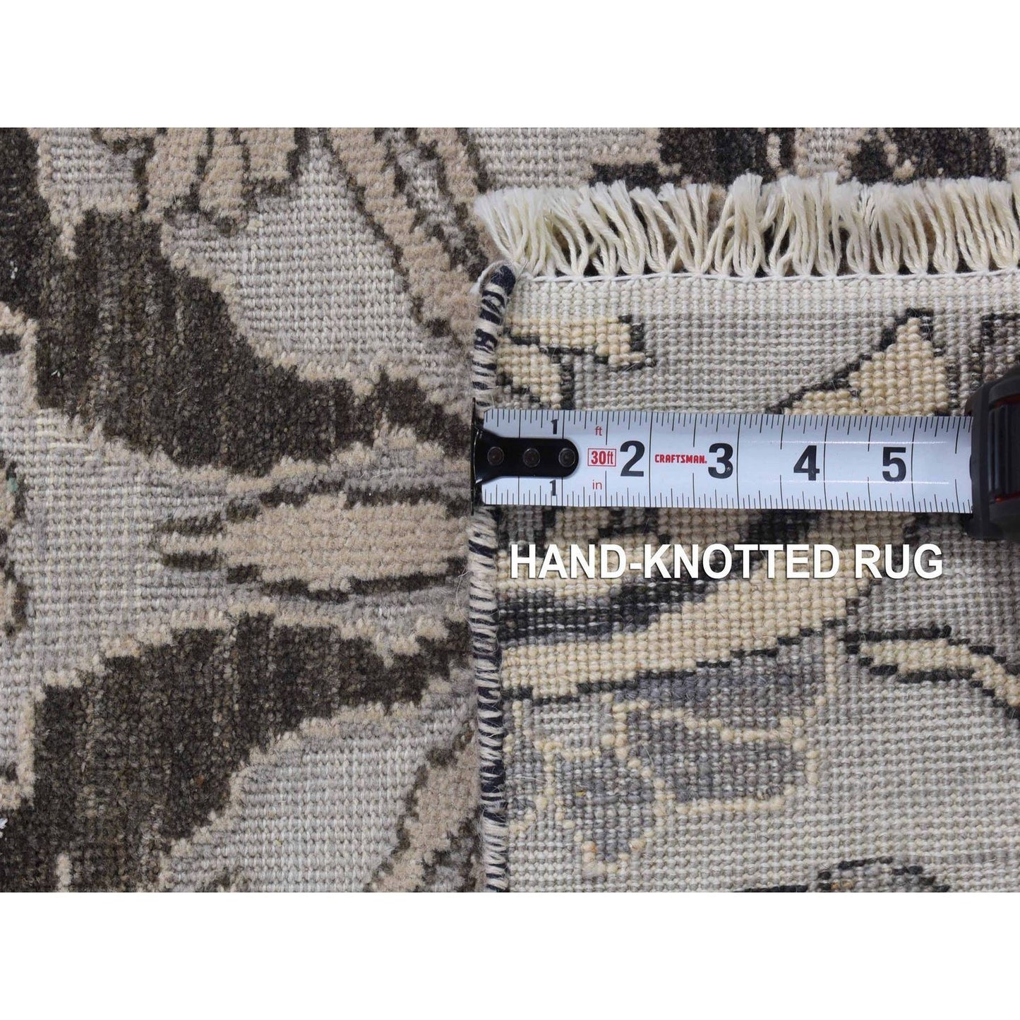 2'1"X3'1" Ivory Wool Oushak Design Hand Knotted Sample Fragment Mat Rug