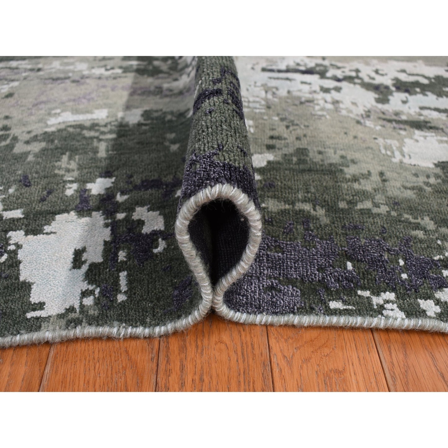 8'X9'10" Gray, Abstract Design, Hand Knotted, Wool And Silk, Oriental Rug
