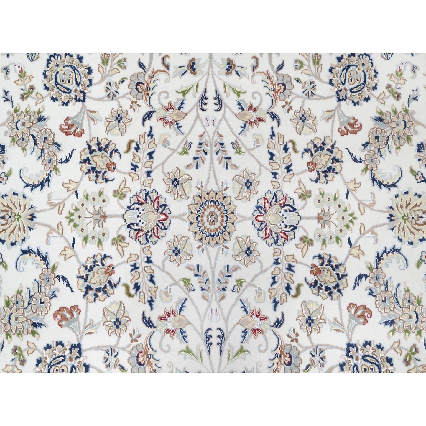 10'X10' White Wool And Silk Hand Knotted 250 Kpsi Nain Design Square Rug