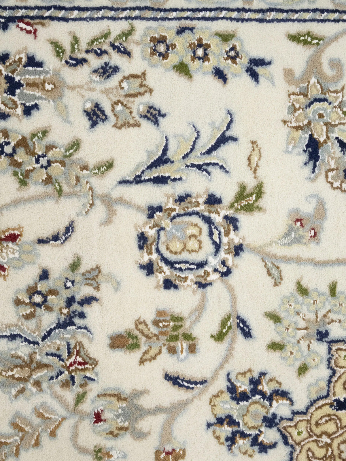 Indo-Nain Cream Floral Medallion Oriental Rug