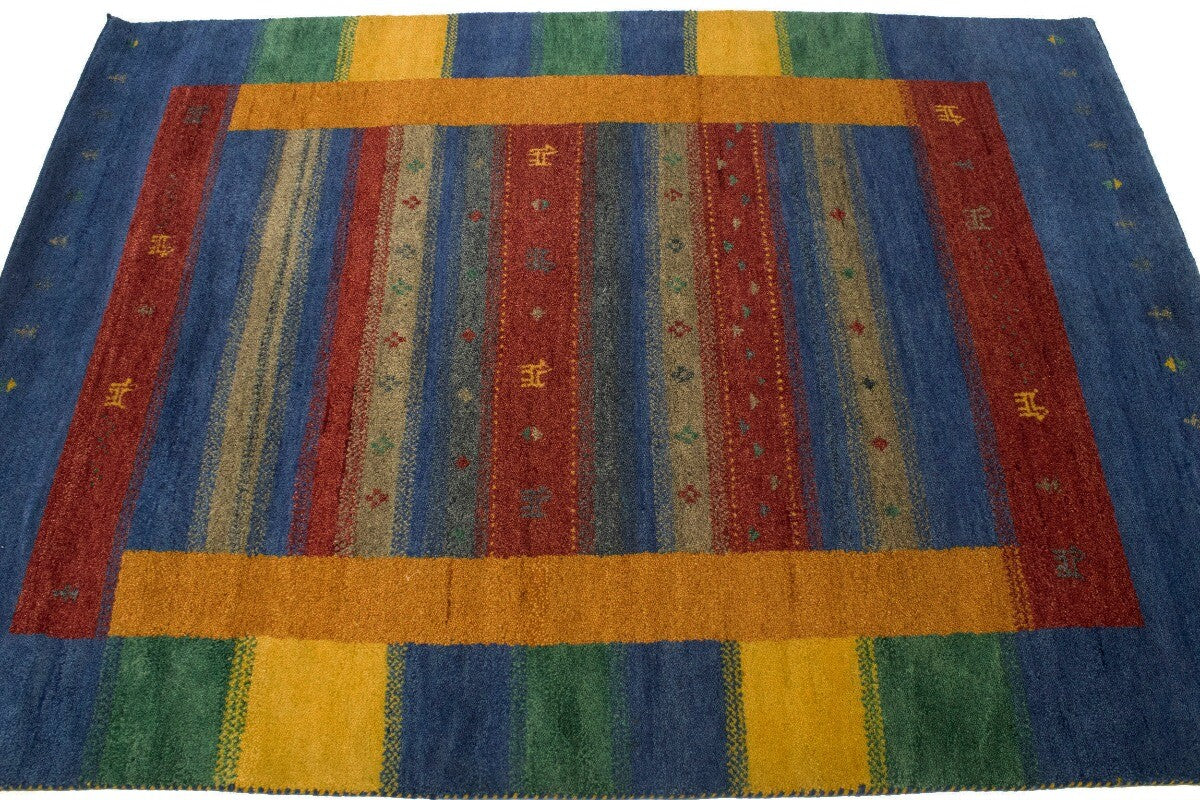 Indo-Gabbeh Multicolored Tribal Stripes Design