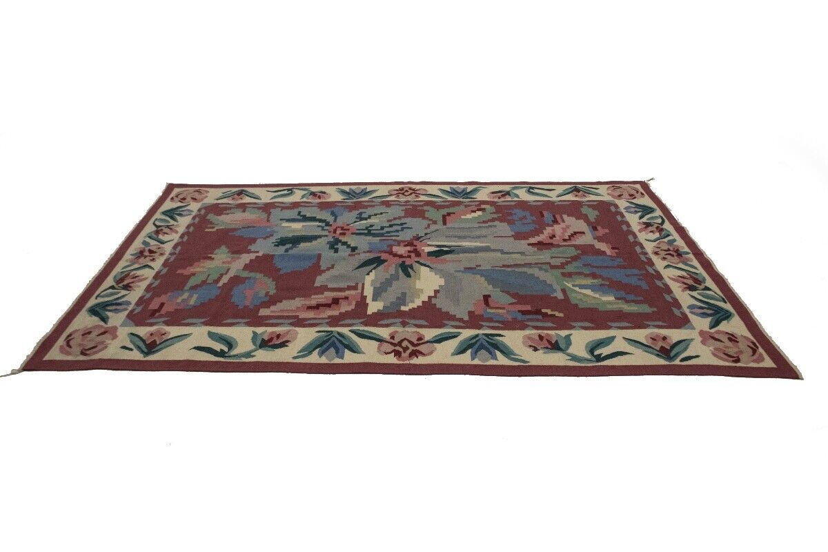 6X9 Ft Hand-Hooked Dhurrie Needlepoint Rug Floral