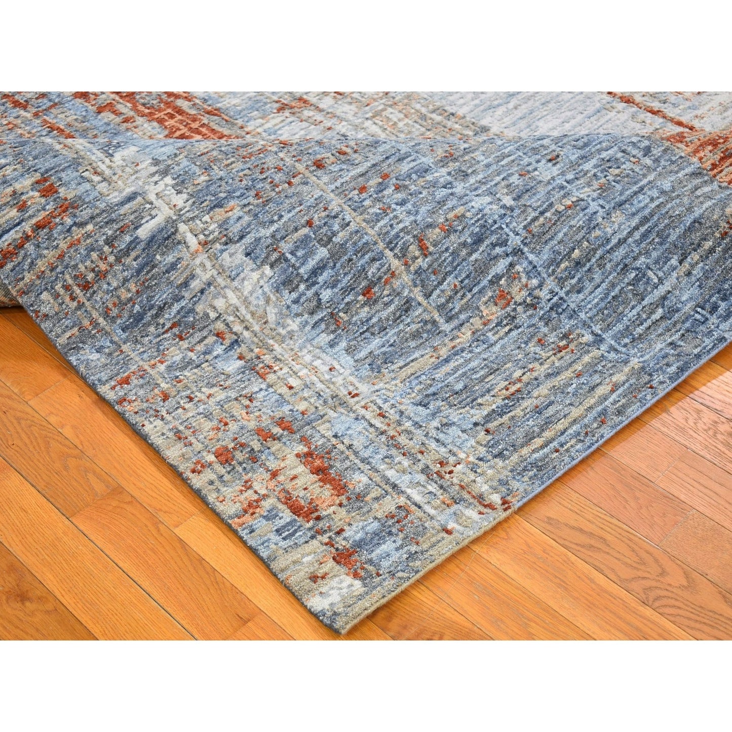 9'X12'2" Hi-Low Pile Abstract Design Denser Weave Wool&Silk Hand Made Rug
