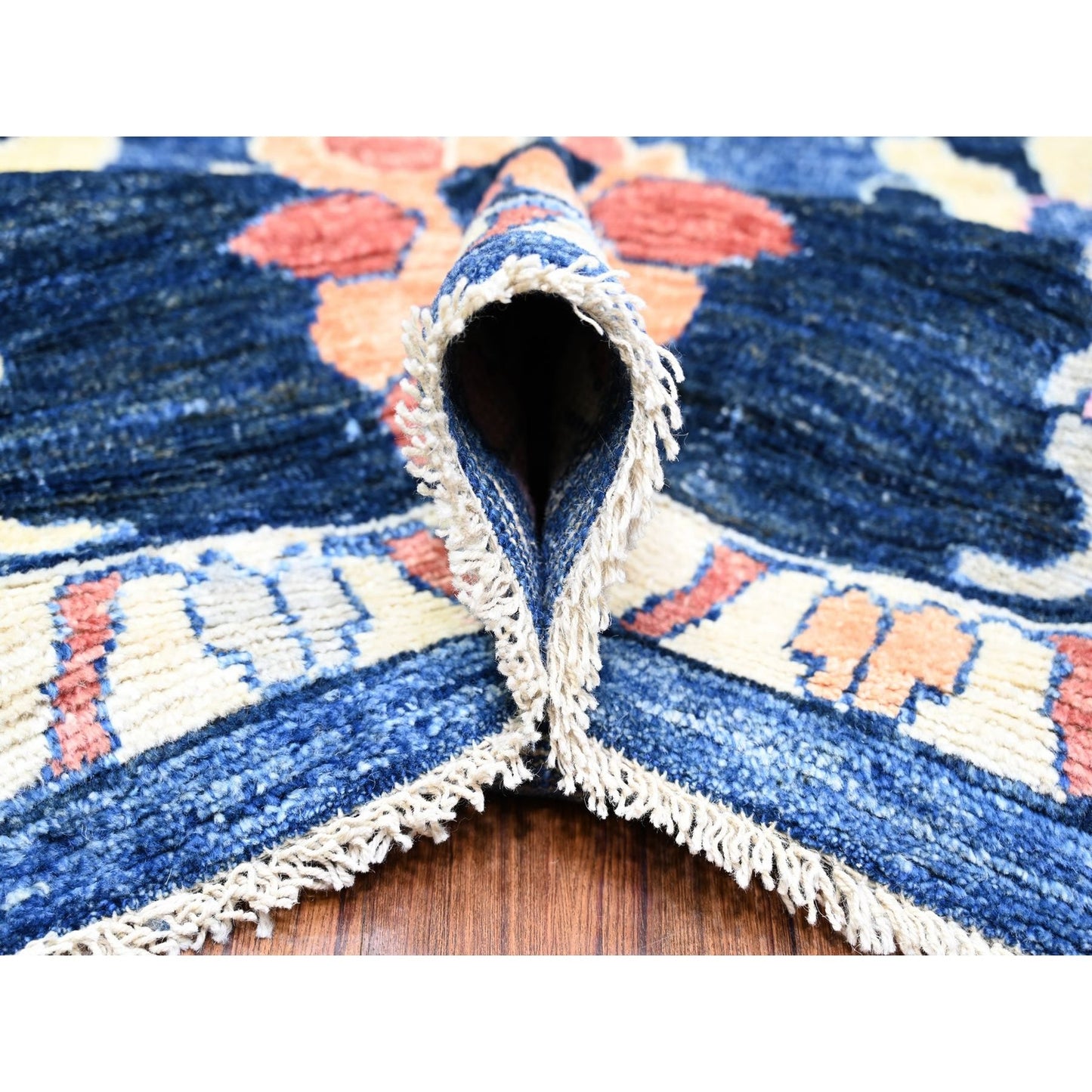 10'X13'9" Sapphire Blue Wool Hand Knotted Afghan Angora Oushak Rug