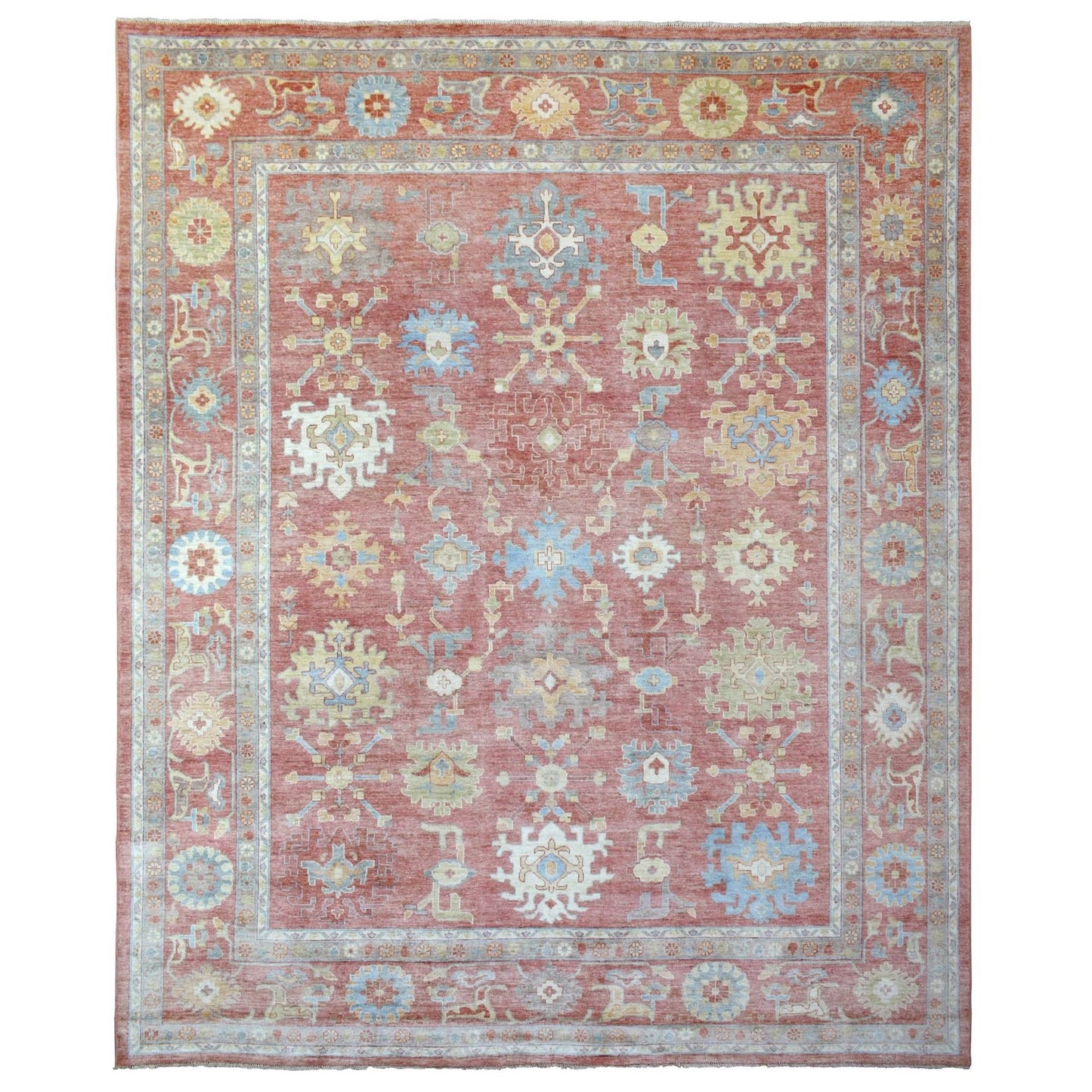 11'10"X14'3" Red Afghan Angora Oushak Wool Hand Knotted Oversized Rug