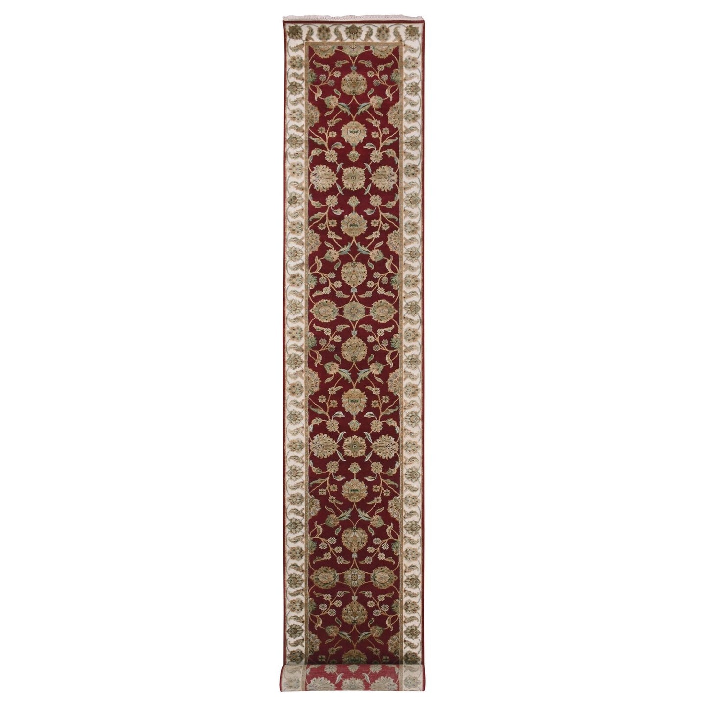2'7"X16'4" Red Hand Knotted Wool And Silk Rajasthan Design Xl Runner Rug