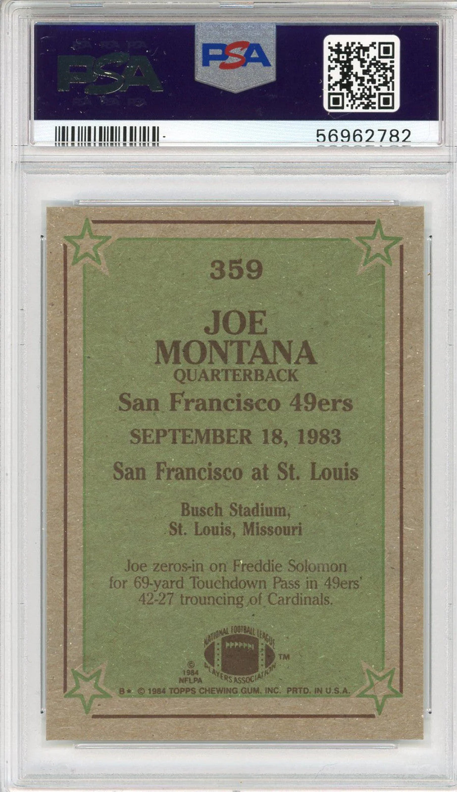 Joe Montana 1984 Topps Card #359 (Psa)