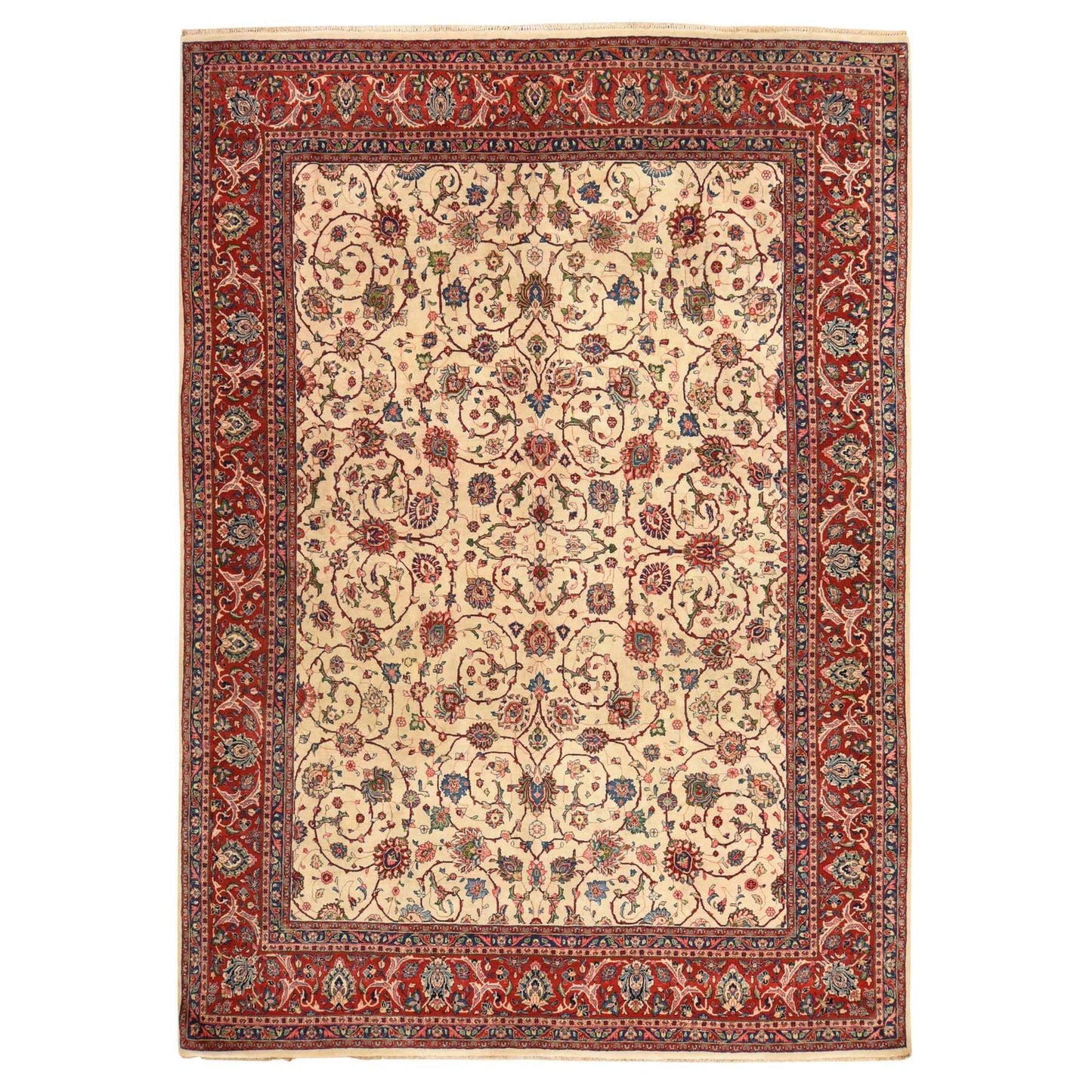 10'1"X13'9" Ivory Semi Antique Zoroastrian Saroogh Wool Hand Knotted Rug