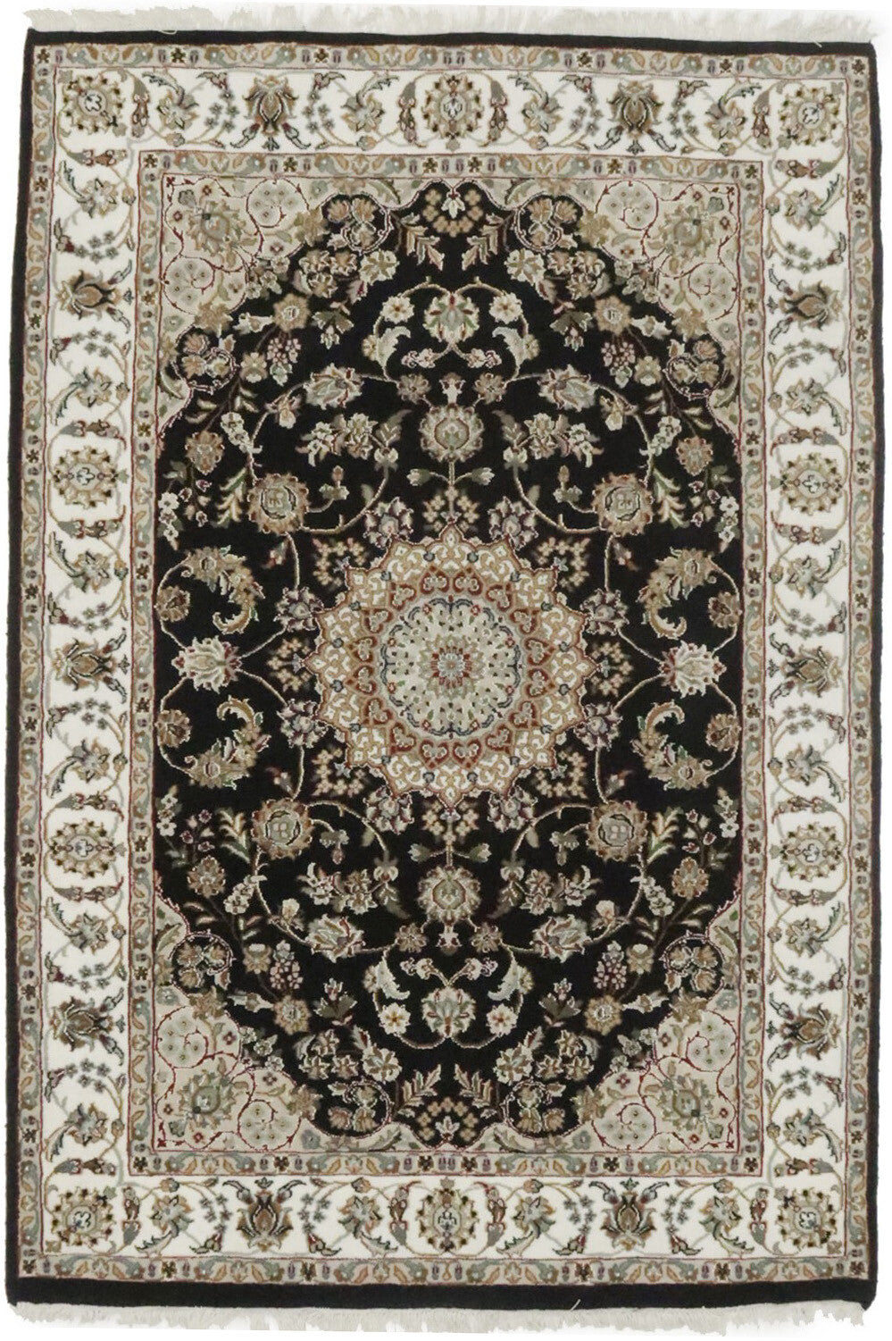 Handmade Wool Indo-Nain Floral Oriental Rug