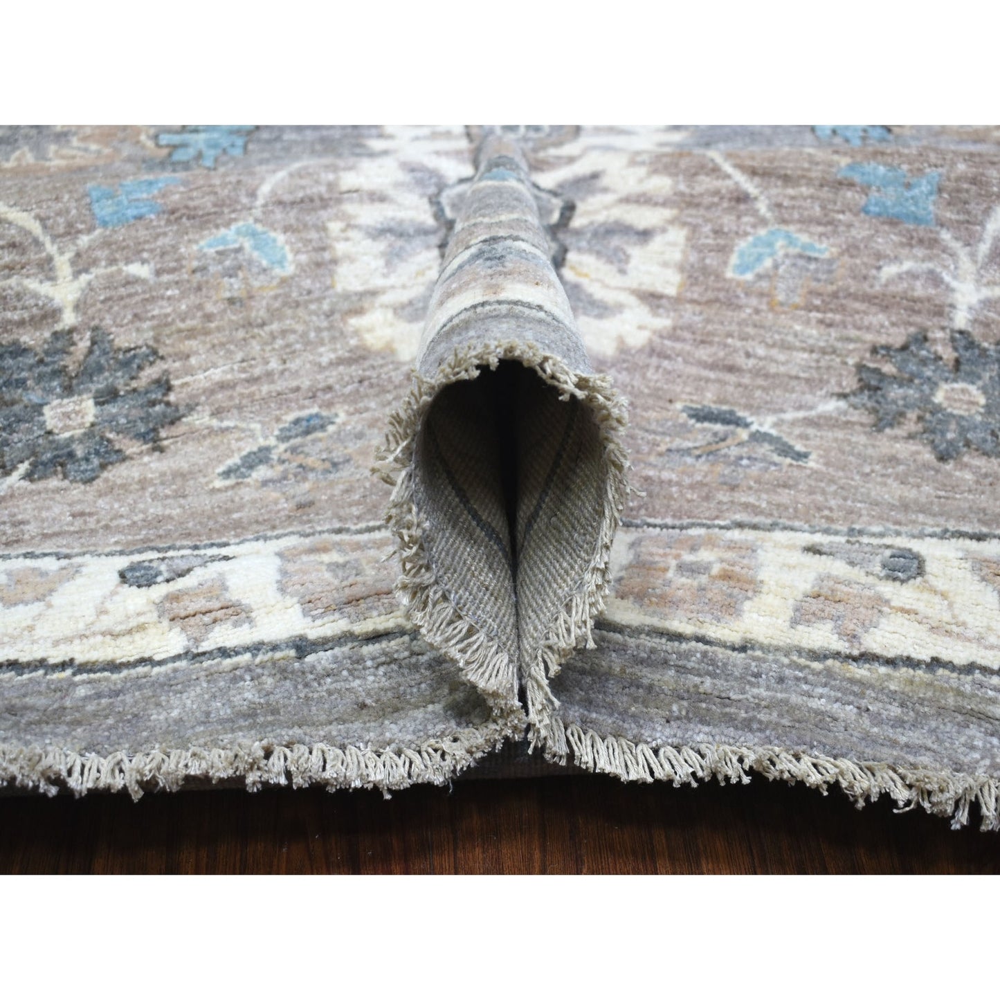 12'X12' Hand Knotted Soft Wool Fine Peshawar Silver Gray Round Rug