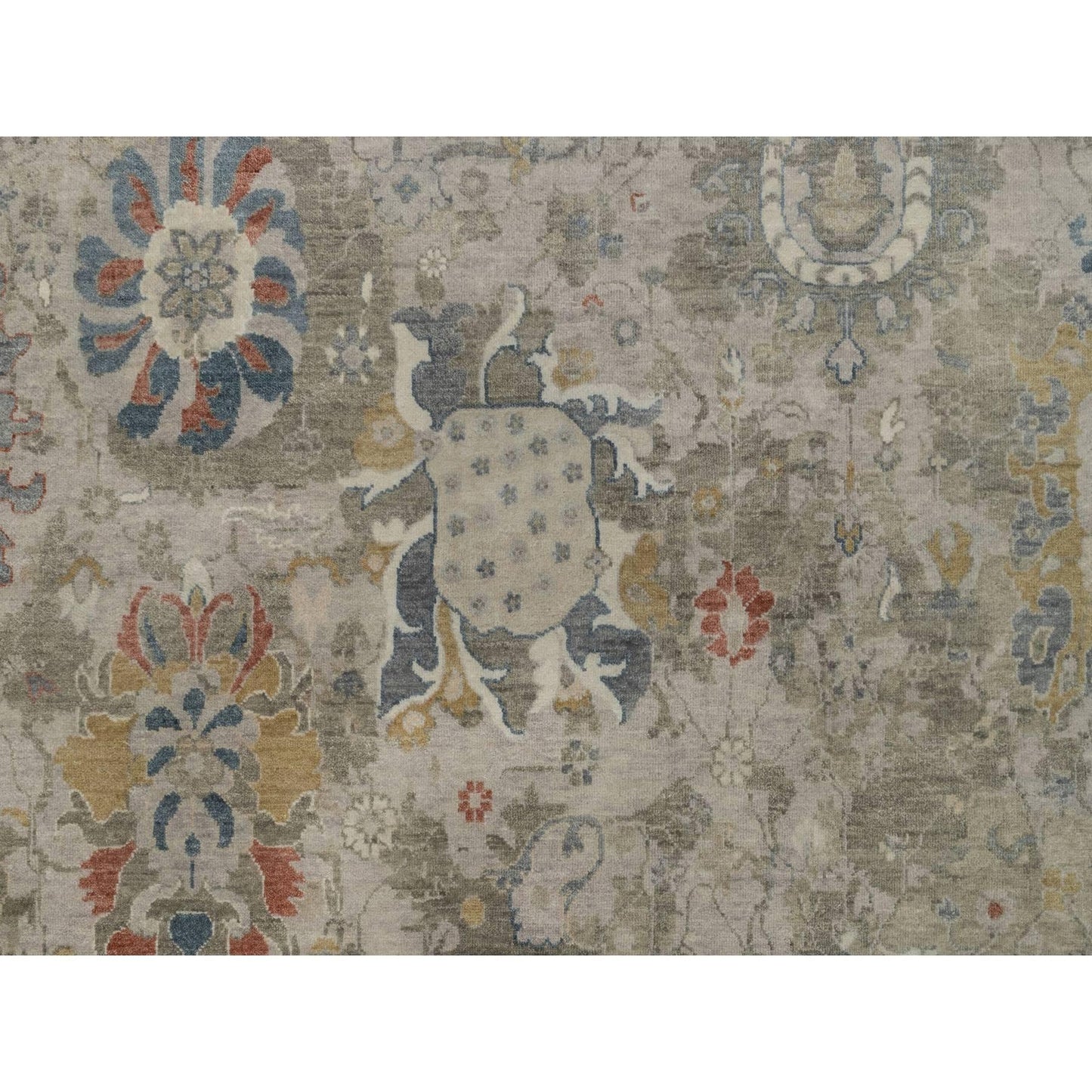 9'X12'1" Gray Broken Pattern Oushak Design Hand Knotted Rug Pure Wool