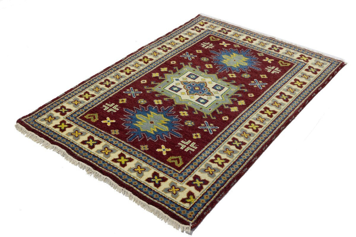 Kazak Maroon Red Geometric Tribal Oriental Rug