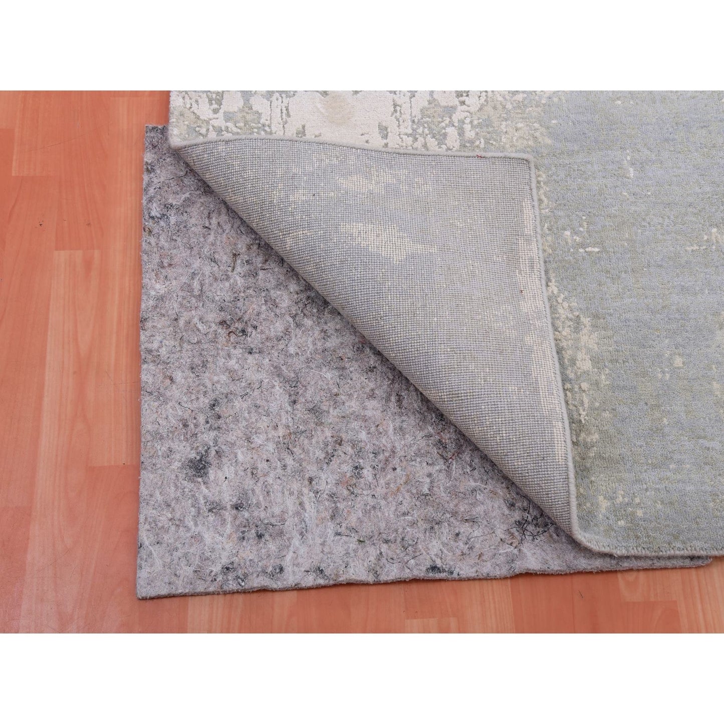 10'X10' Gray Modern Abstract Design Hand Knotted Wool And Silk Square Rug