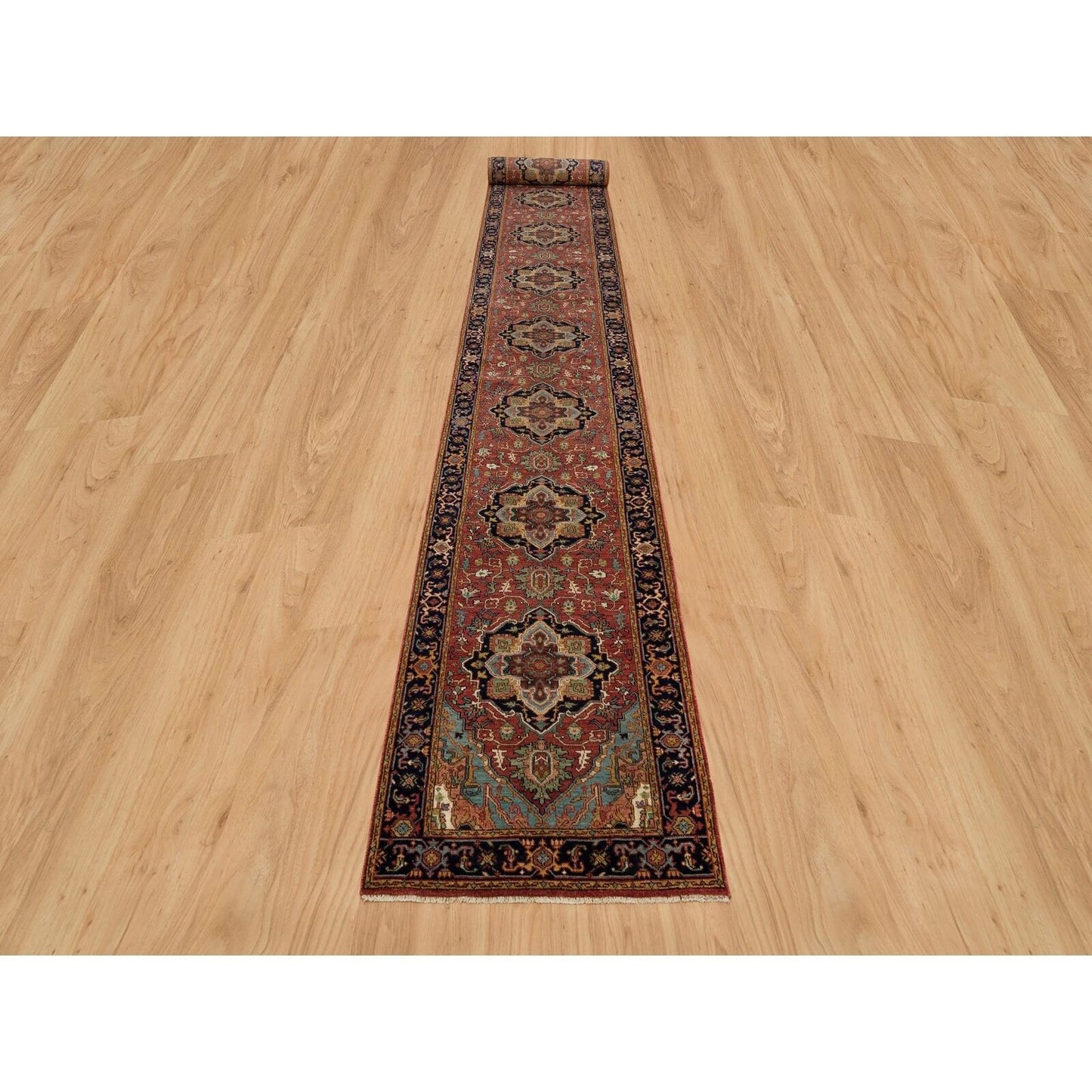 2'8"X22' Carmine Red Heris Re-Creation Soft Wool Xl Runner Oriental Rug