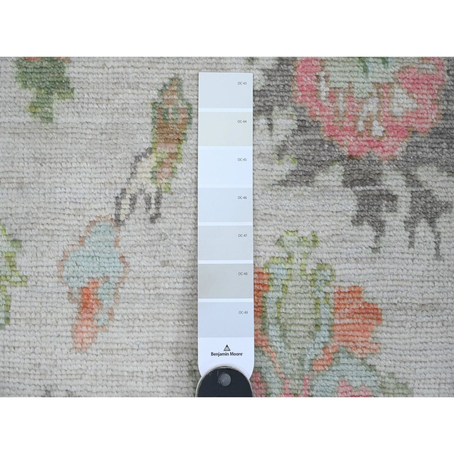 3'X6' White Afghan Angora Oushak Leaf Design Hand Knotted Wool Runner Rug