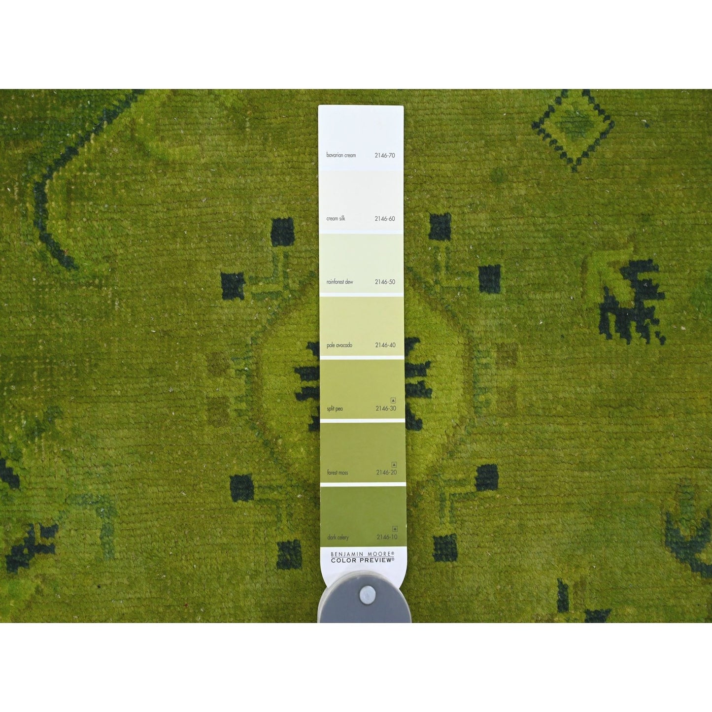 8'7"X11'6" Green Overdyed Kazak Geometric Pattern Hand Knotted Wool Rug