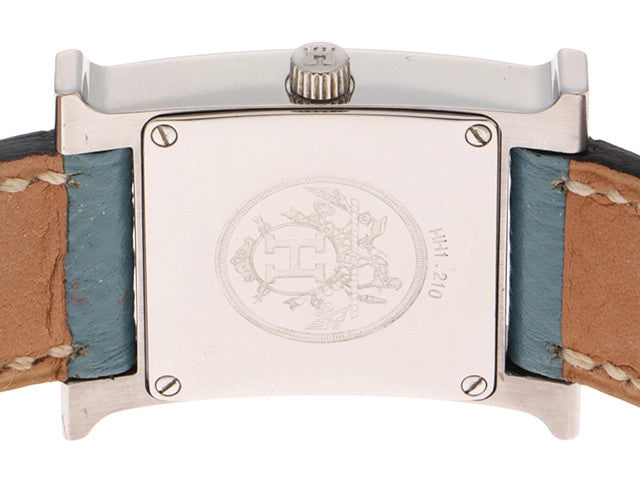 Hermes H Watch Hh1.210 Leather Quartz Silver Color