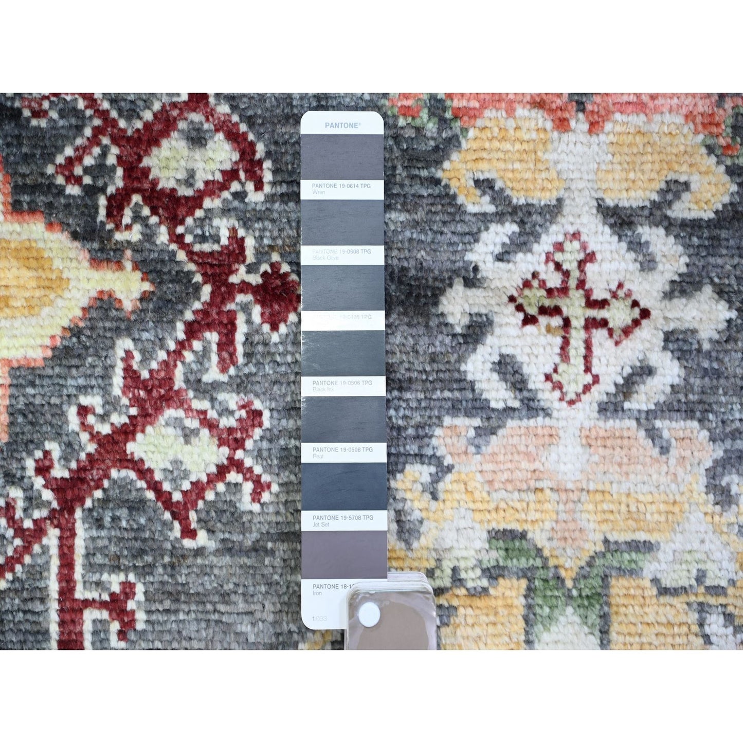 4'4"X9'6" Black Angora Oushak Leaf Design Wool Hand Knotted Runner Rug