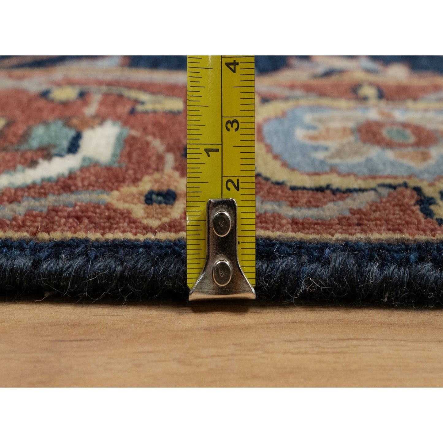 3'1"X5'2" Midnight Blue Organic Wool Antiqued Fine Heris Hand Knotted Rug