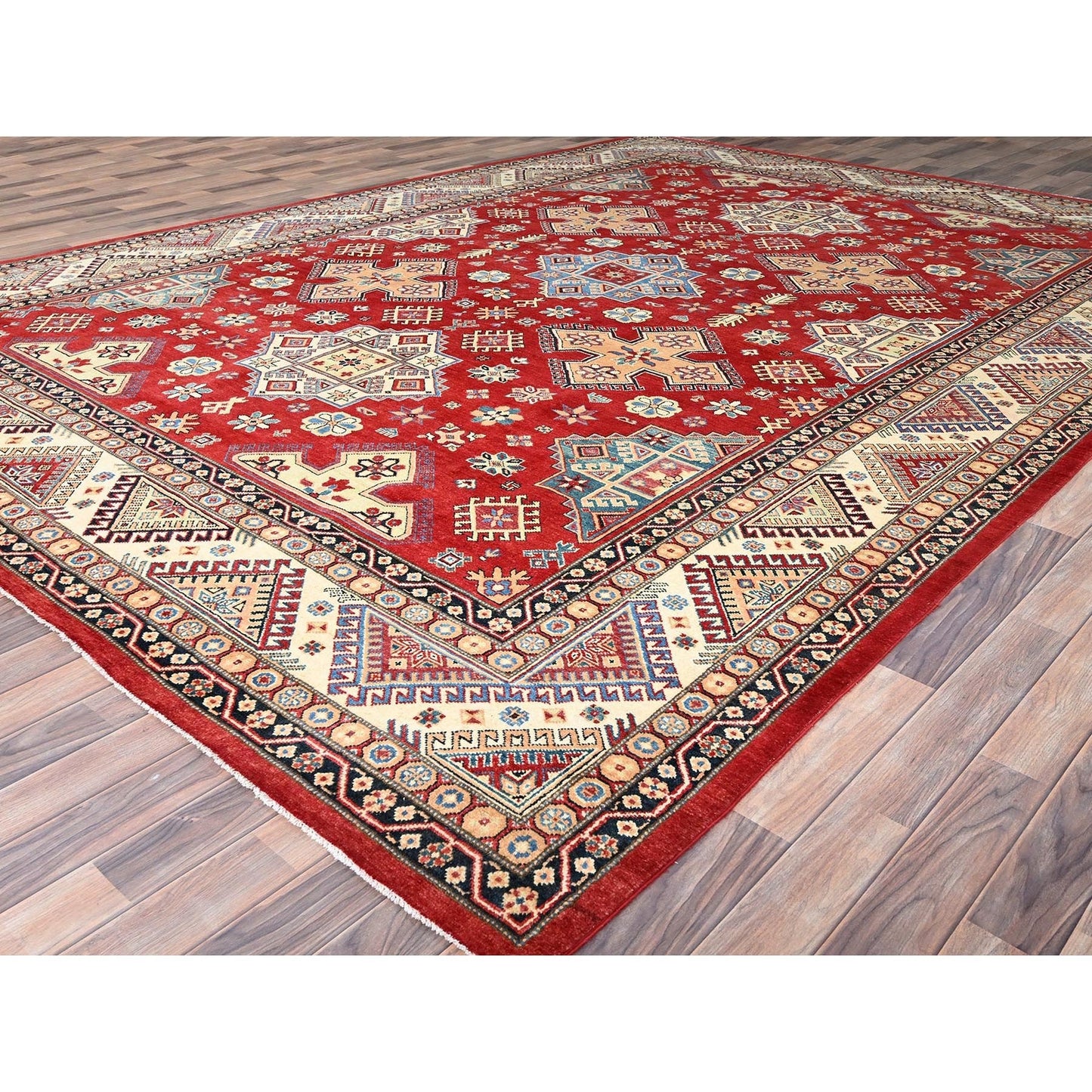 10'1"X13'9" Red Special Kazak Extra Soft Wool Hand Knotted Oriental Rug