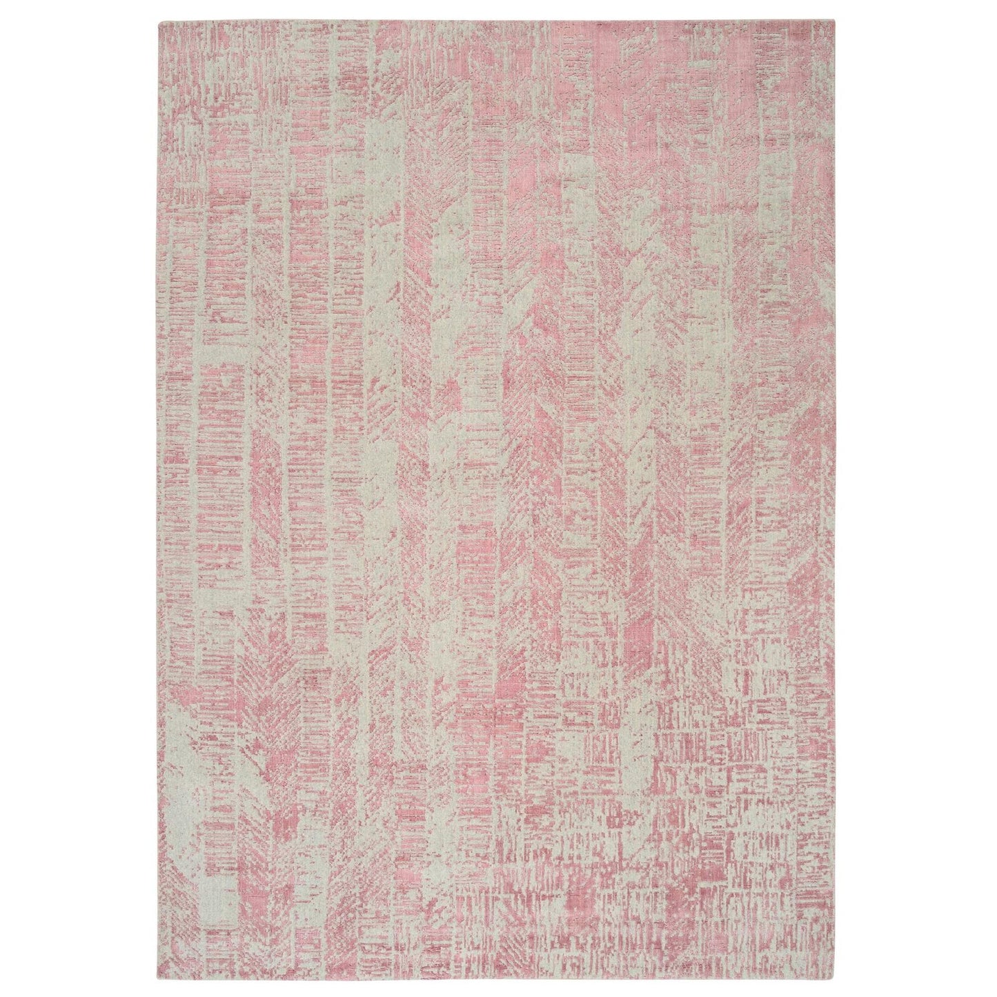 9'X11'10" Pink Jacquard Hand Loomed All Over Design Wool And Silk Rug