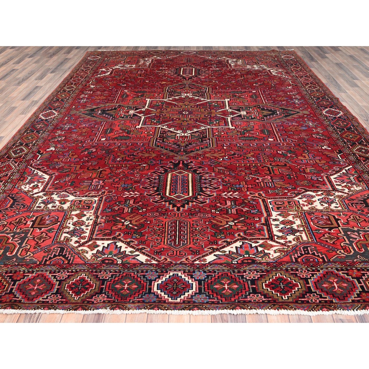 10'1"X12'9" Red Hand Knotted Semi Antique Zoroastrian Heris Pure Wool Rug