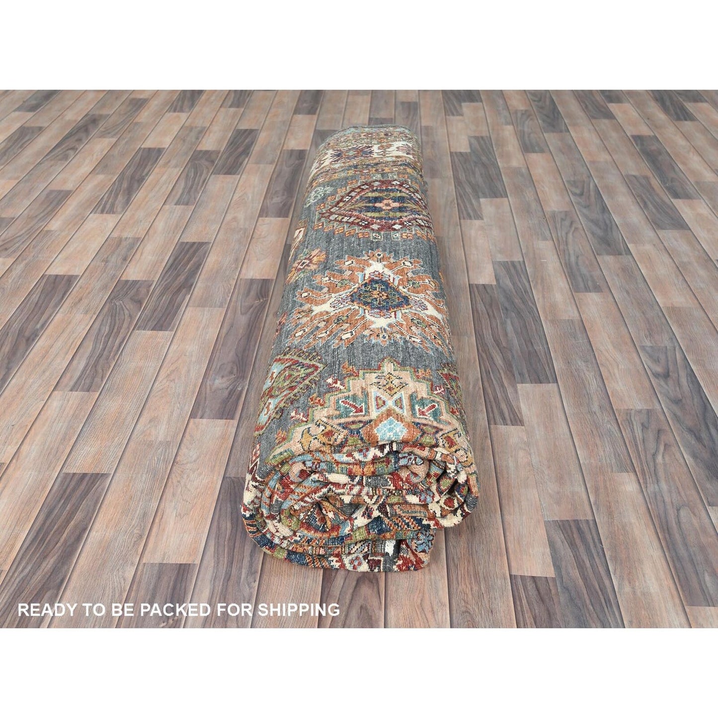 10'3"X13'10" Stone Gray Soft Wool Hand Knotted Afghan Super Kazak Rug