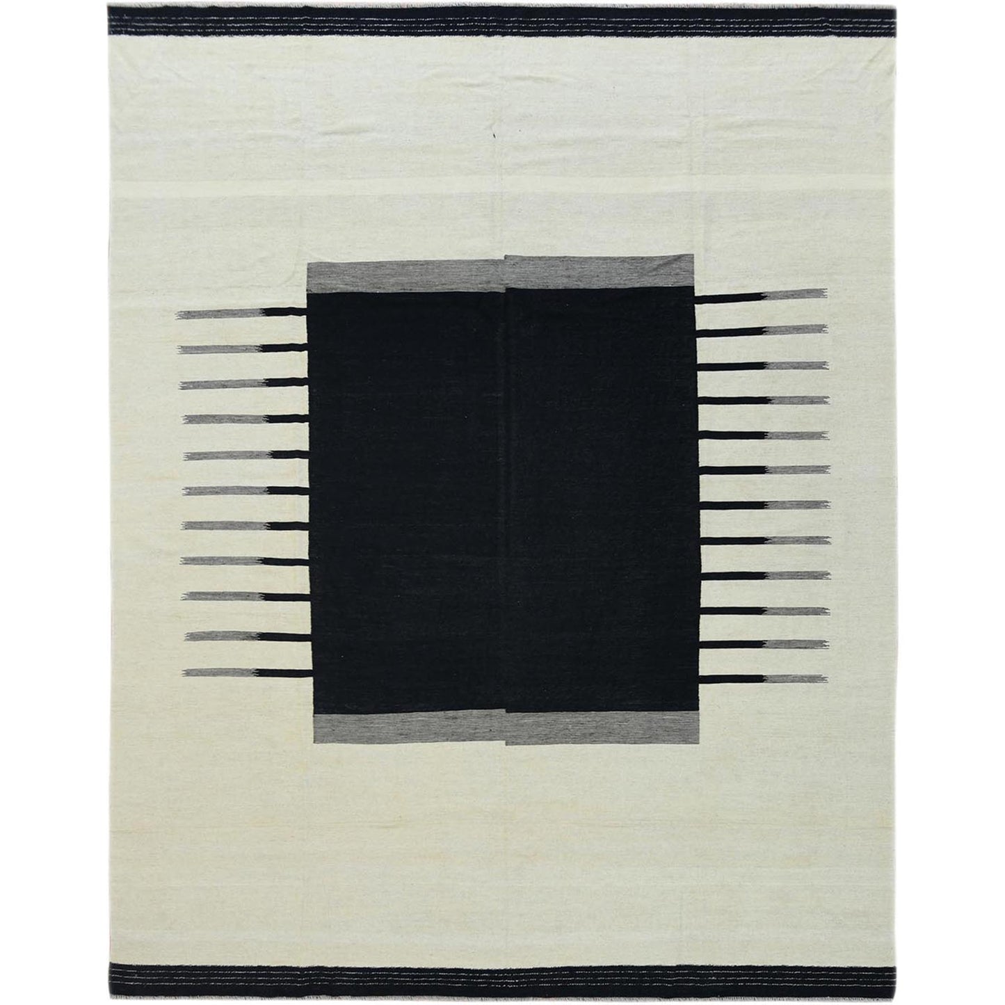 12'X15'1" Hand Woven Black Ethnic Design Flat Weave Kilim Reversible Rug