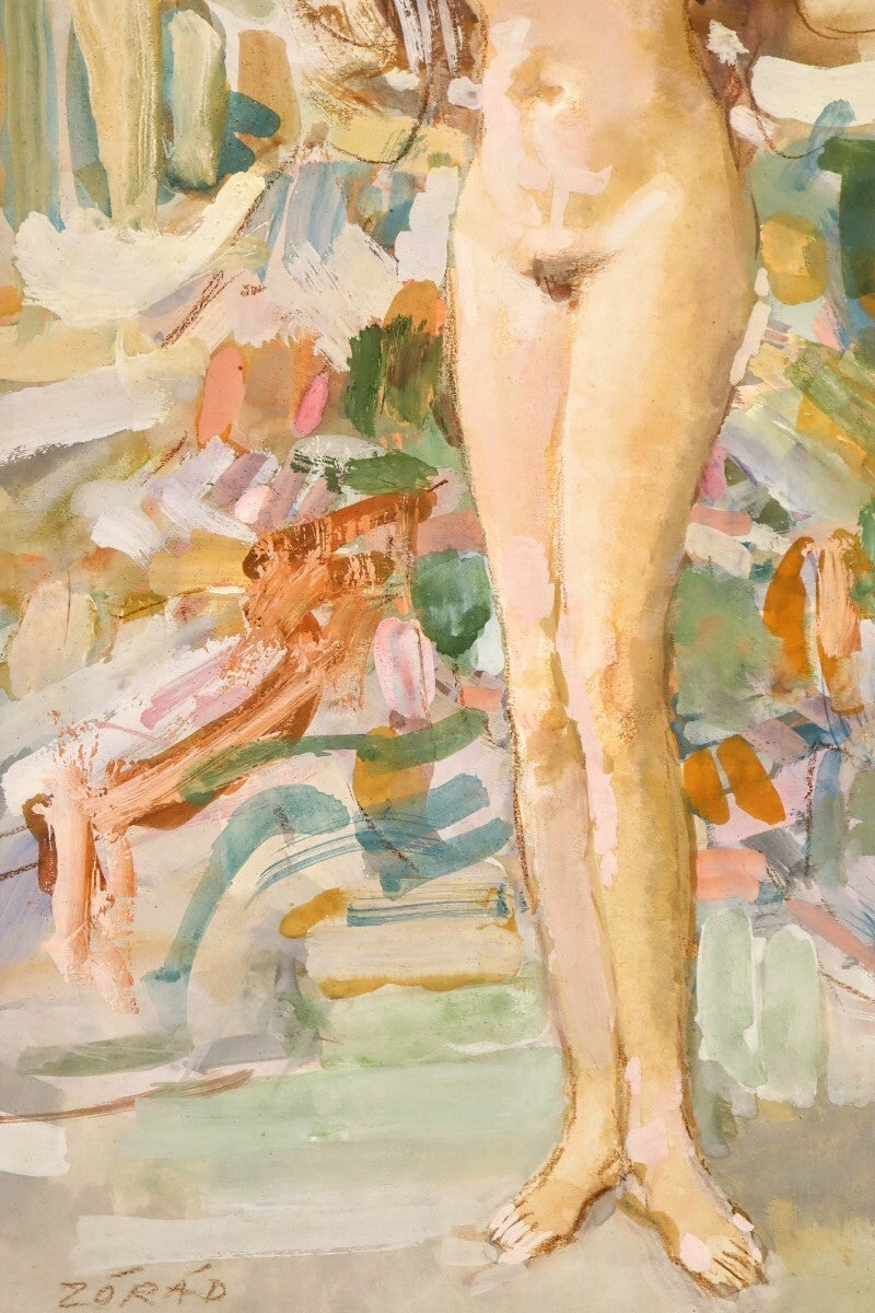 Erno Zorad "Relaxation" Signed Watercolor Nude Painting - Rare Hungary Artist