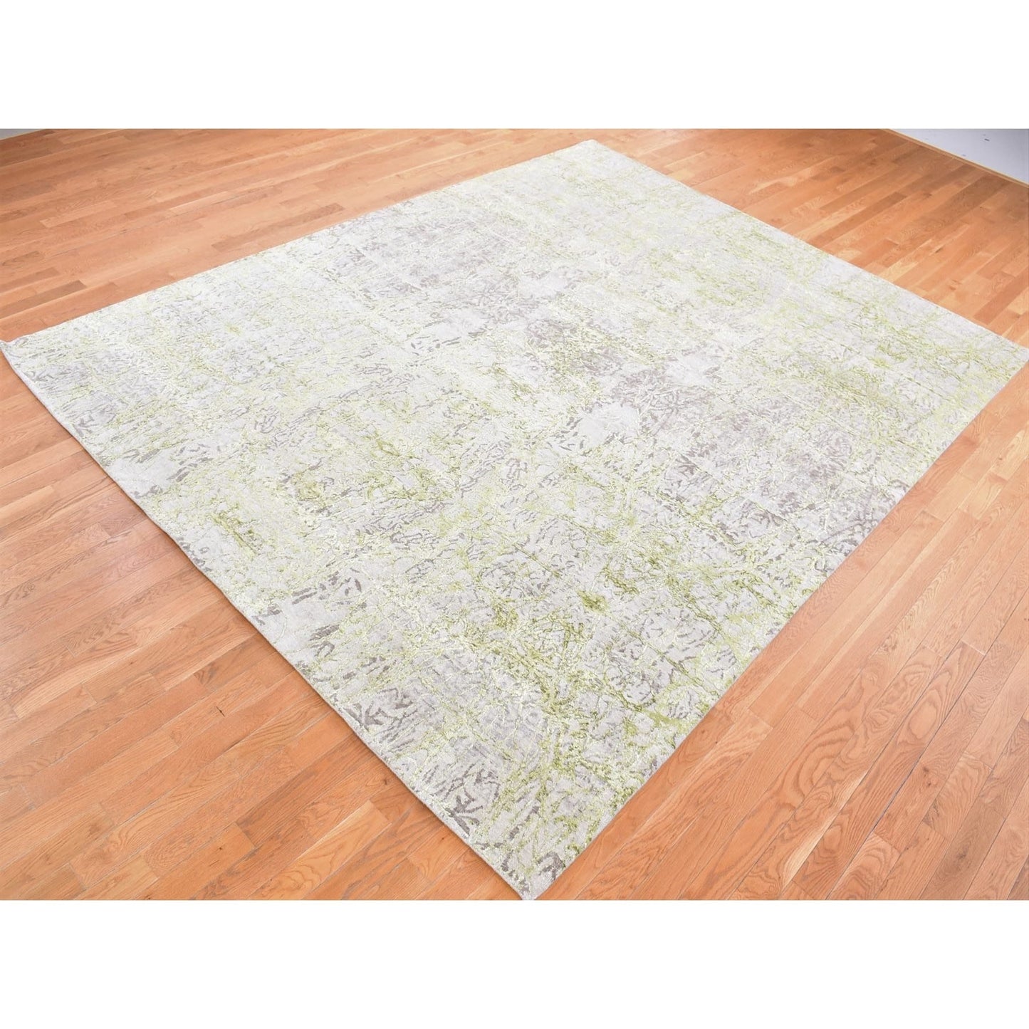 9'X11'9" Gray Hand Knotted Wool And Silk Transitional/Modern Design Rug