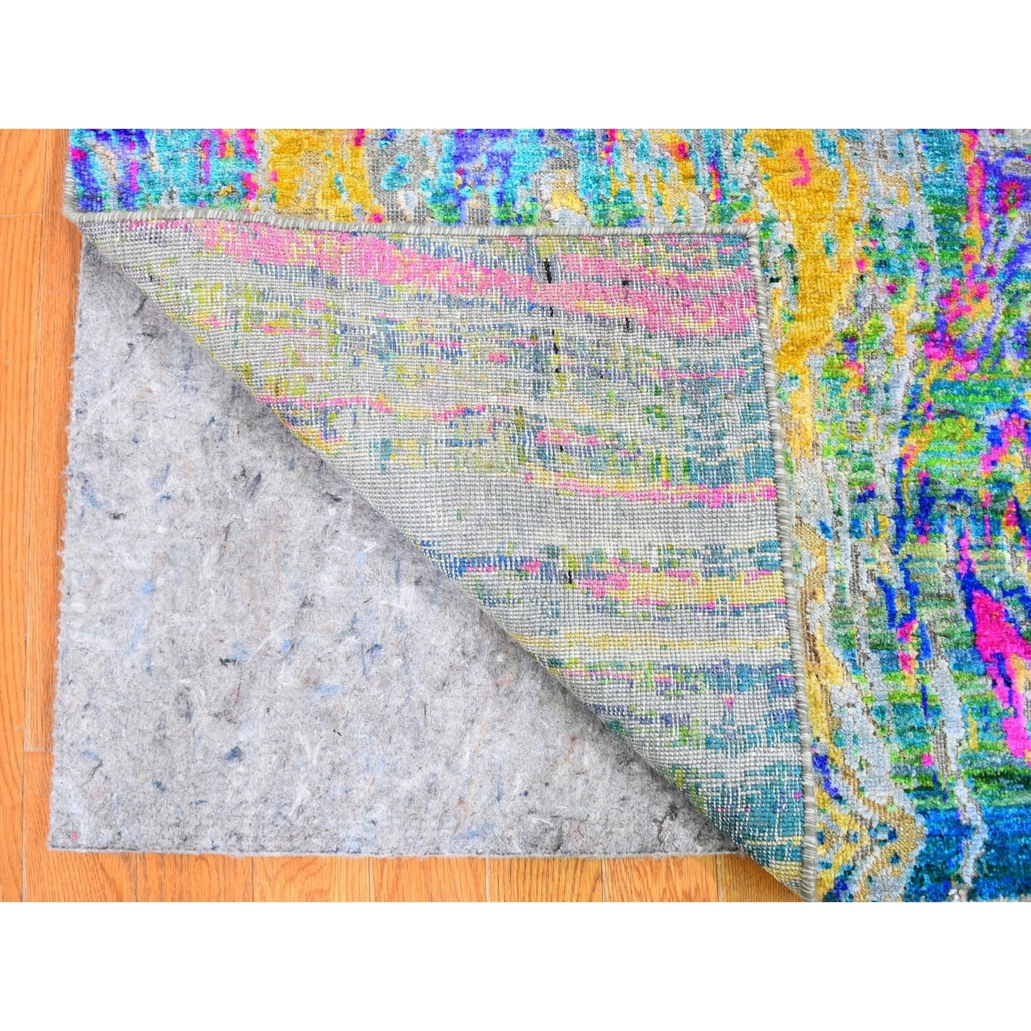3'X10' Sari Silk - Text Wool The Lava Design Wide Runner Hand Knotted Rug