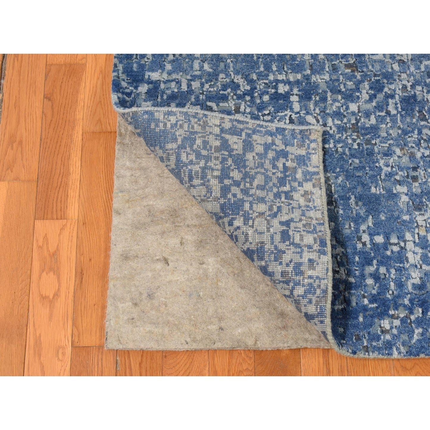 10'X14' Yale Blue Wool And Silk Modern Gradation Design Hand Knotted Rug