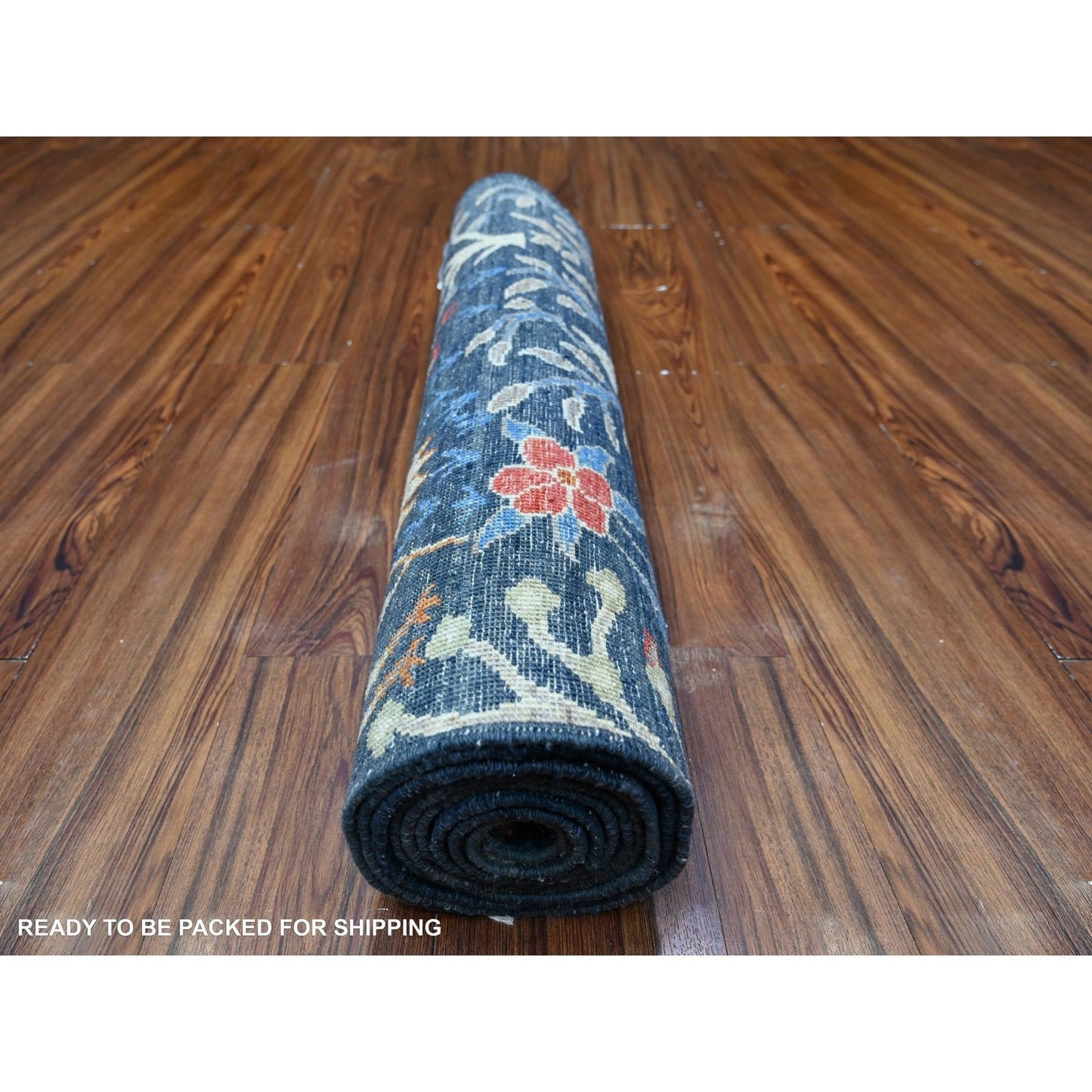 2'6"X9'7" Blue Afghan Peshawar Hand Knotted 100% Wool Runner Rug