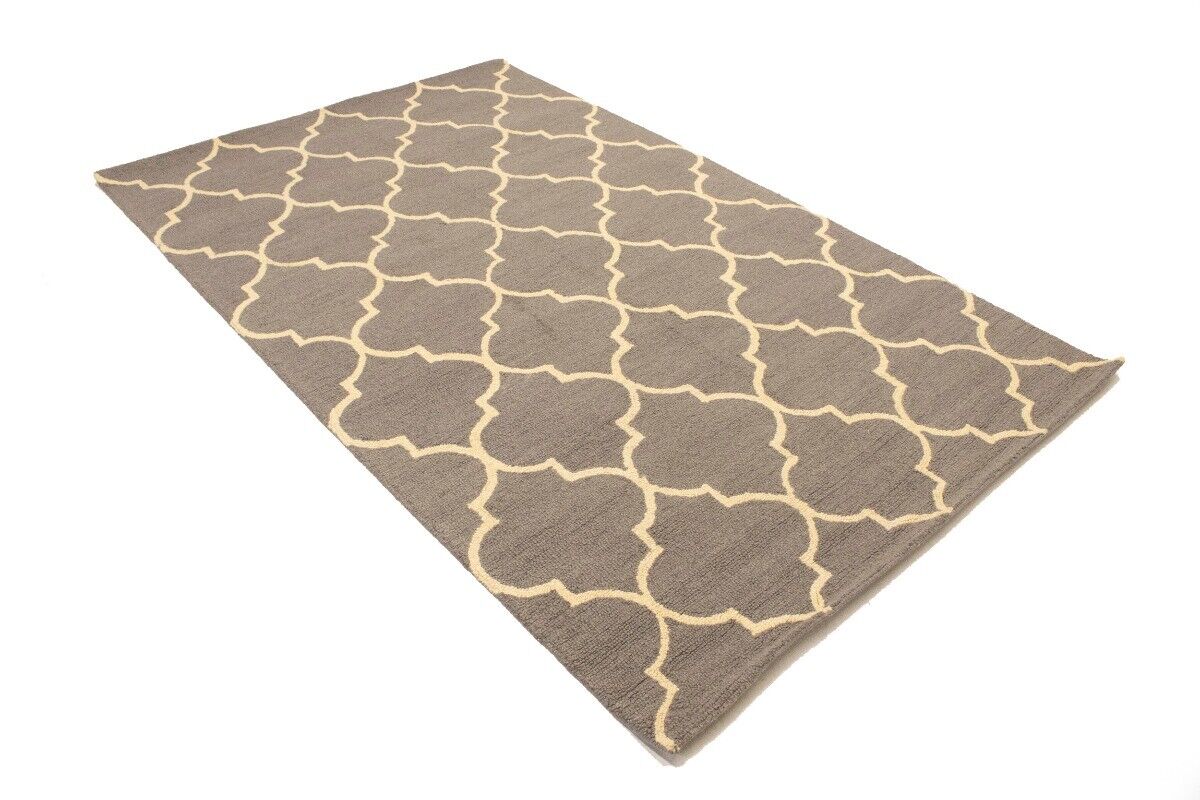 5X8 Ft Hand-Tufted Taupe Trellis Rug Wool Plush