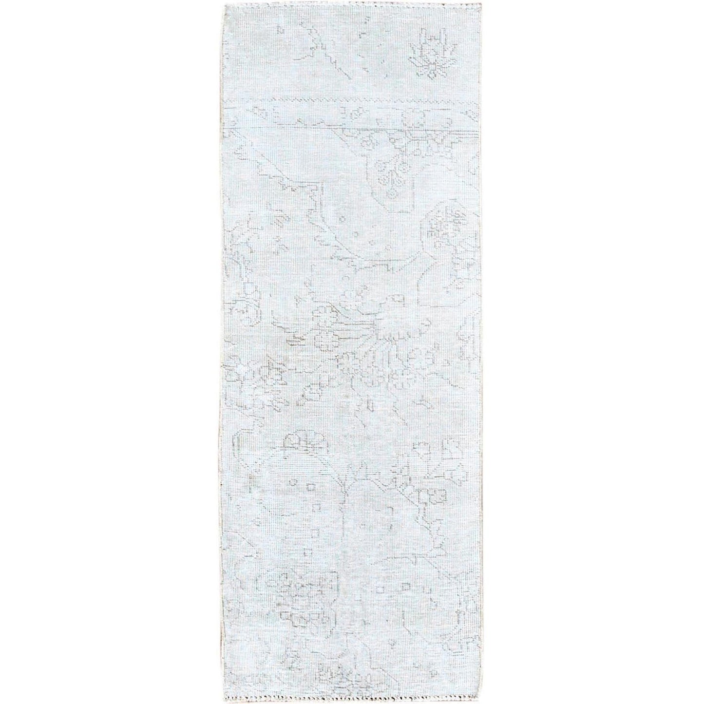 2'2"X5'10" White Hand Knotted Vintage Zoroastrian Tebraz Oriental Rug