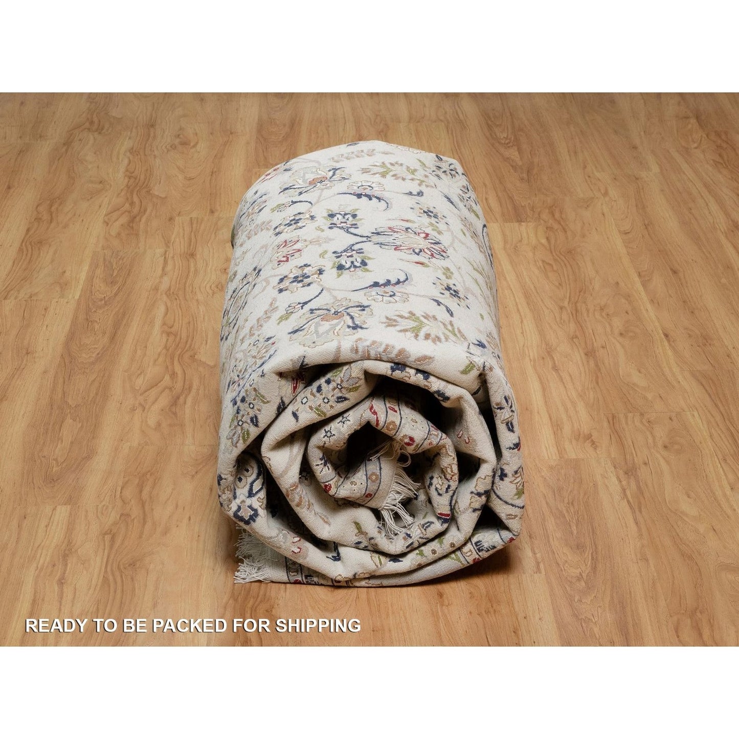 8'7"X12' Ivory Wool And Silk Nain Medallion Design Hand Knotted Rug