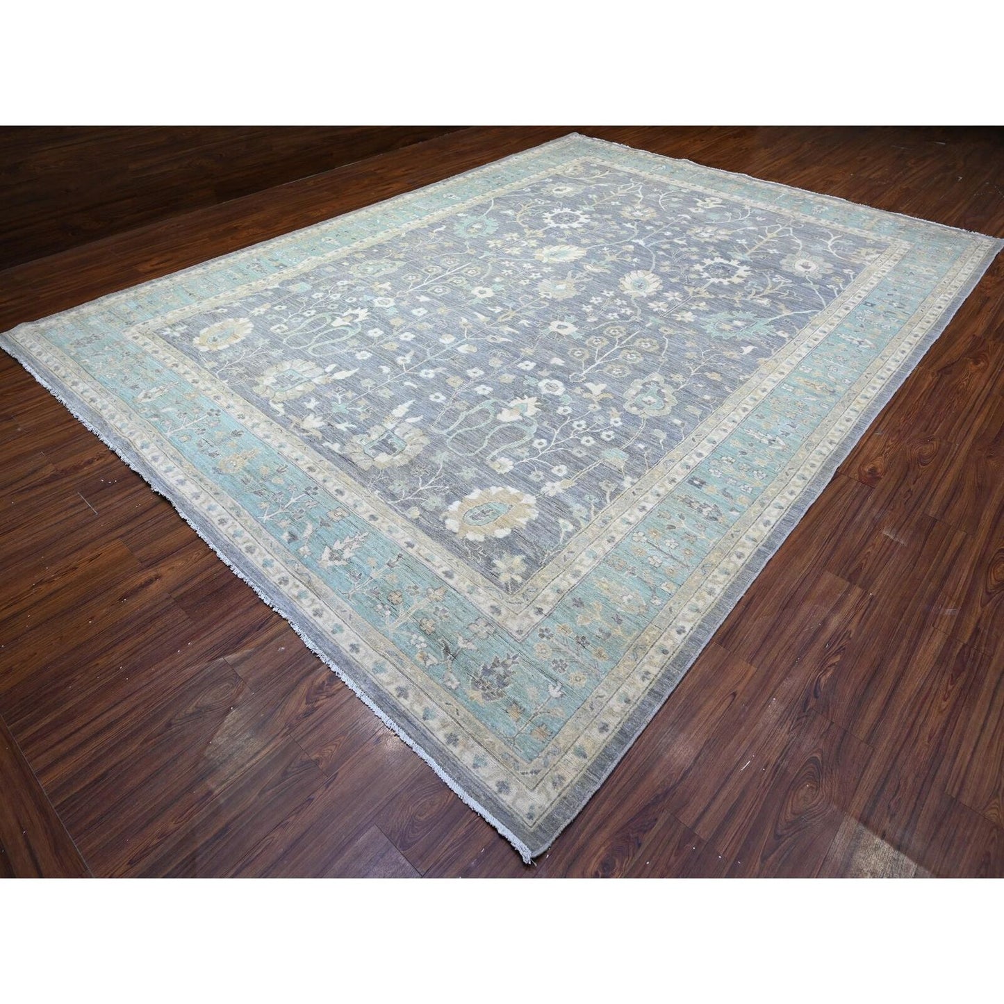 10'2"X14' Sabre Gray Peshawar Mahal Design Hand Knotted Wool Oriental Rug