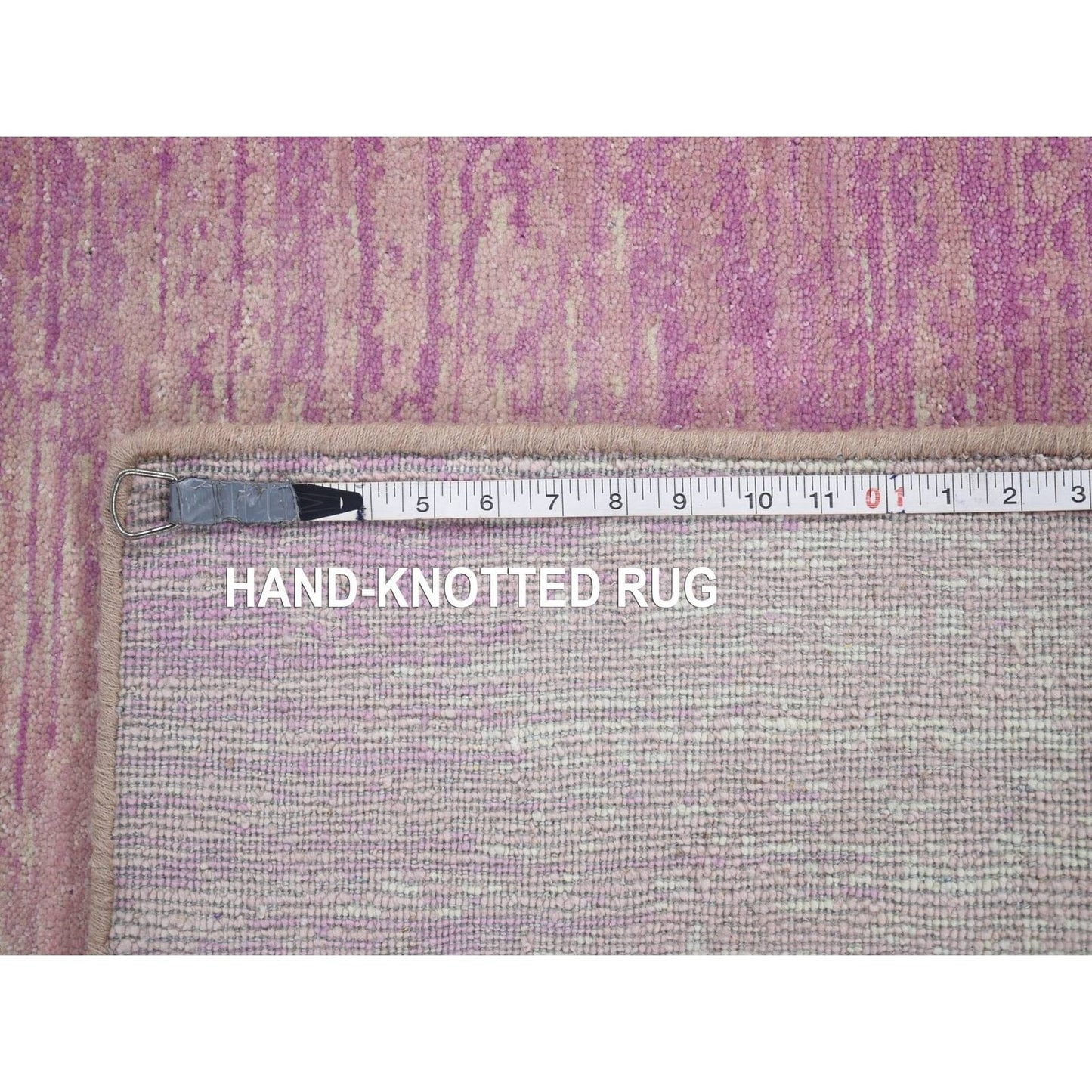 2'6"X12'4" Pink Hand Knotted Zero Pile Pure Wool Only Runner Rug
