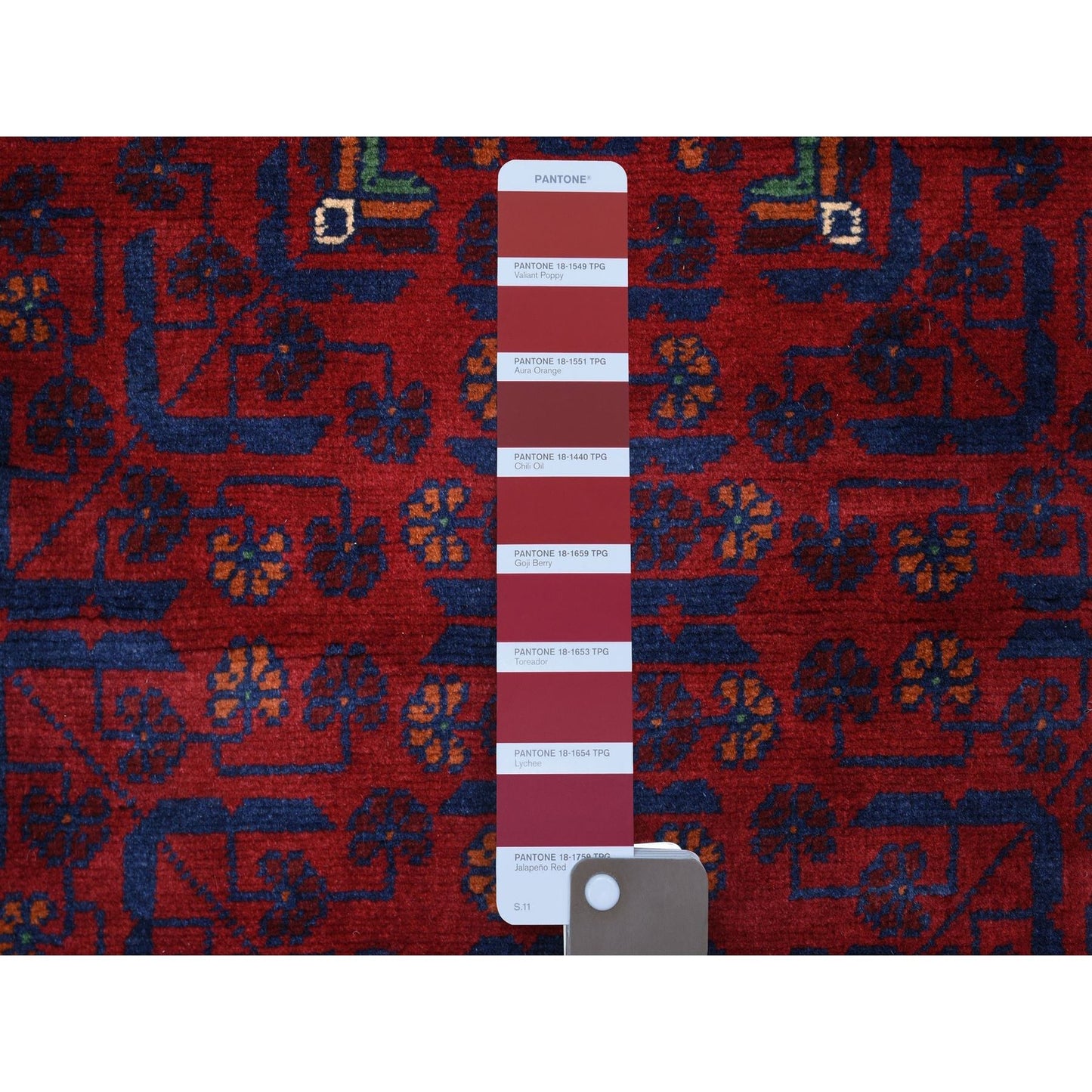 2'8"X12'9" Deep Red Afghan Khamyab Soft Wool Hand Knotted Runner Rug