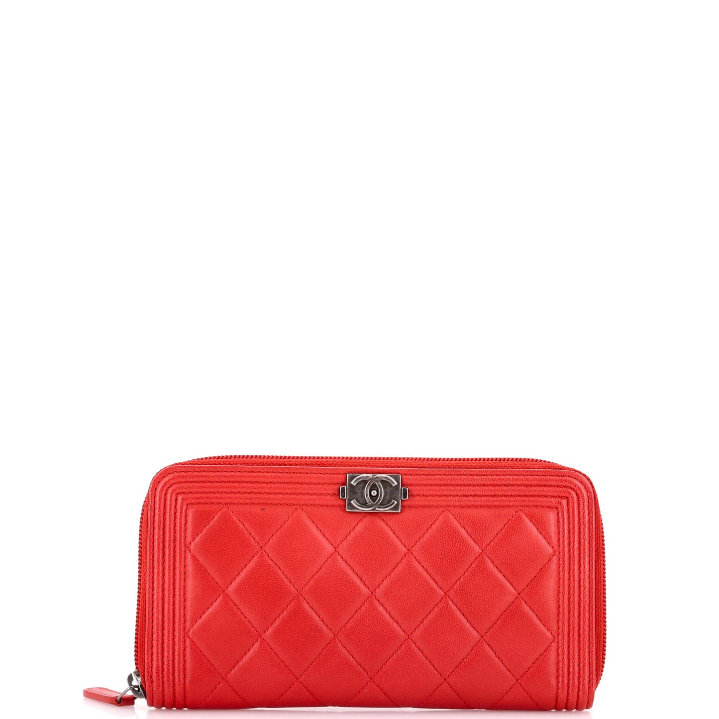 Chanel Boy Zip Around Wallet Quilted Lambskin Long