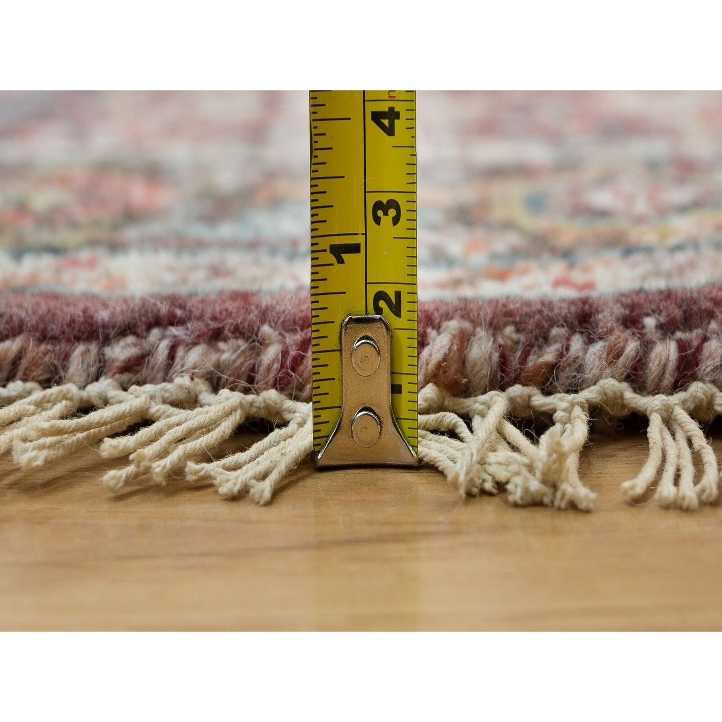 5'X5' Garnet Red Heriz Revival Pure Wool Hand Knotted Round Oriental Rug