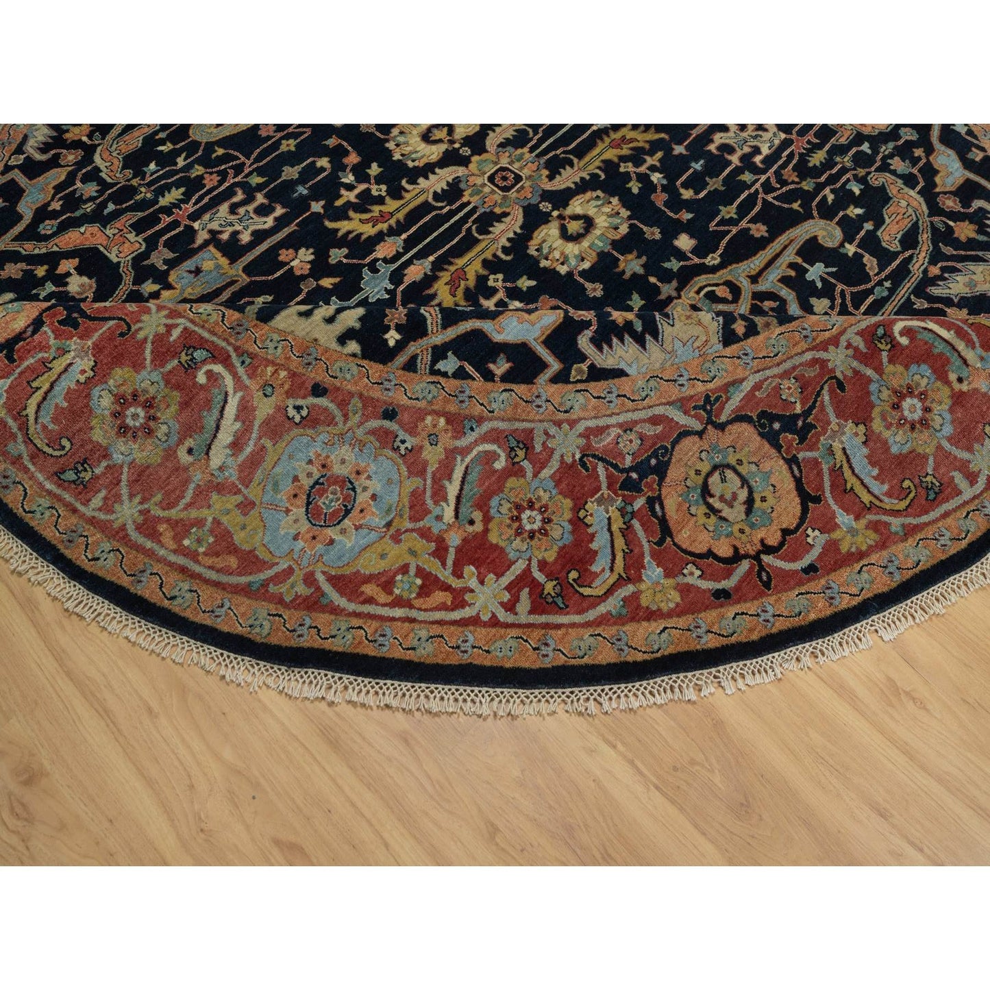 10'1"X10'1" Navy Antiqued Heris Re-Creation Hand Knotted Wool Round Rug