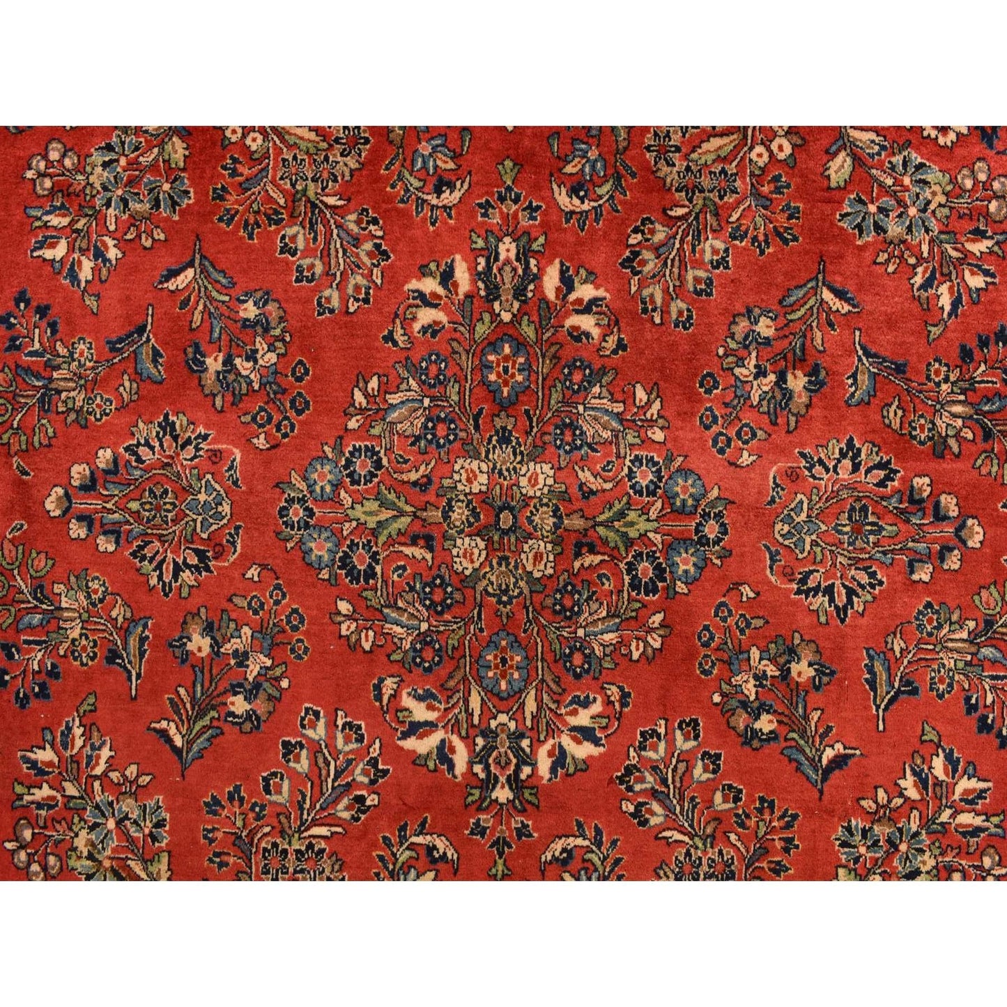 10'X13'9" Crimson Red Vintage Zoroastrian Saroogh Wool Hand Knotted Rug